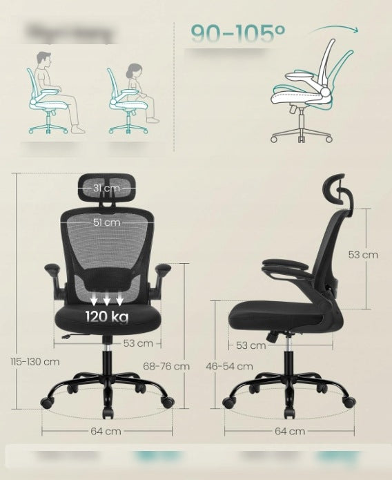 OFFICE CHAIR ERGONOMIC SWIVEL MESH WITH ROCKING HEADREST Brand Songmics
