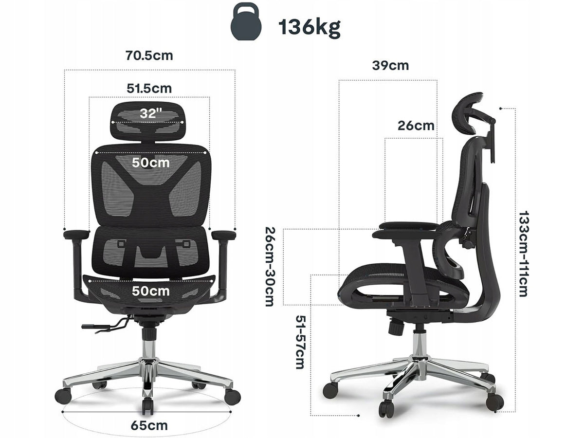 OFFICE CHAIR FLEXISPOT ERGOX BLACK MESH HEADREST 3D 136 KG 135ST Manufacturer code ErgoX