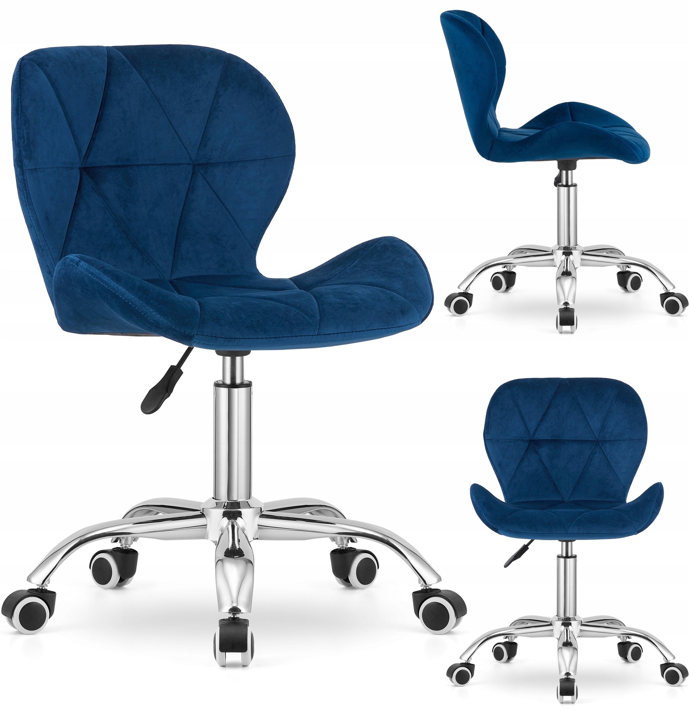 OFFICE CHAIR SWIVEL CHAIR UPHOLSTERED VELOUR ON WHEELS NAVY BLUE DORM