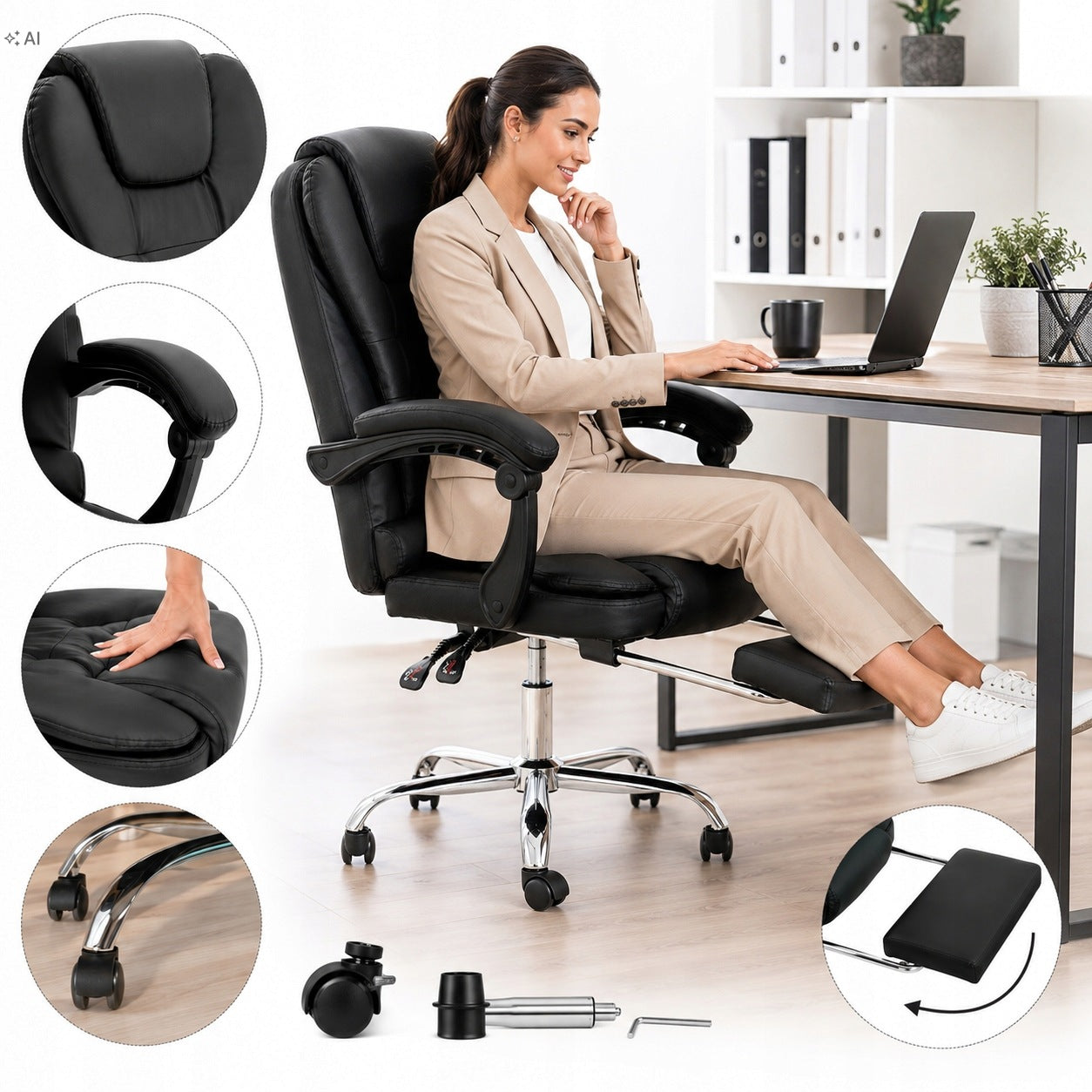OFFICE CHAIR SWIVEL SCHOOL CHAIR ON WHEELS 64x75x117 cm black Brand di volio