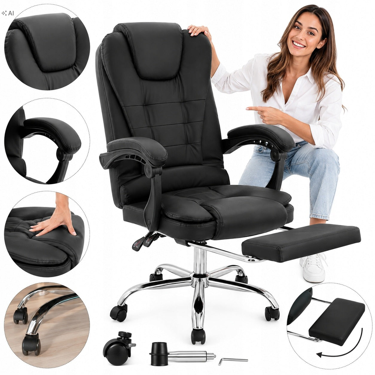 OFFICE CHAIR SWIVEL SCHOOL CHAIR ON WHEELS 64x75x117 cm black