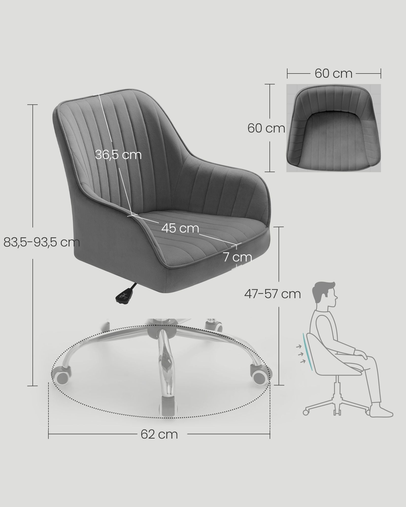 OFFICE CHAIR UPHOLSTERED GREY desk chair on wheels EAN (GTIN) 0194343020709