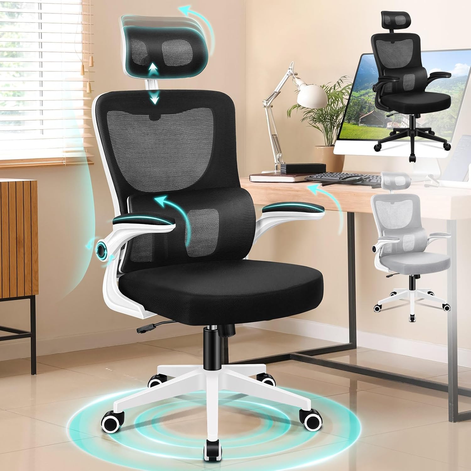 OFFICE CHAIR WITH ADJUSTABLE HEADREST AND LUMBAR SUPPORT
