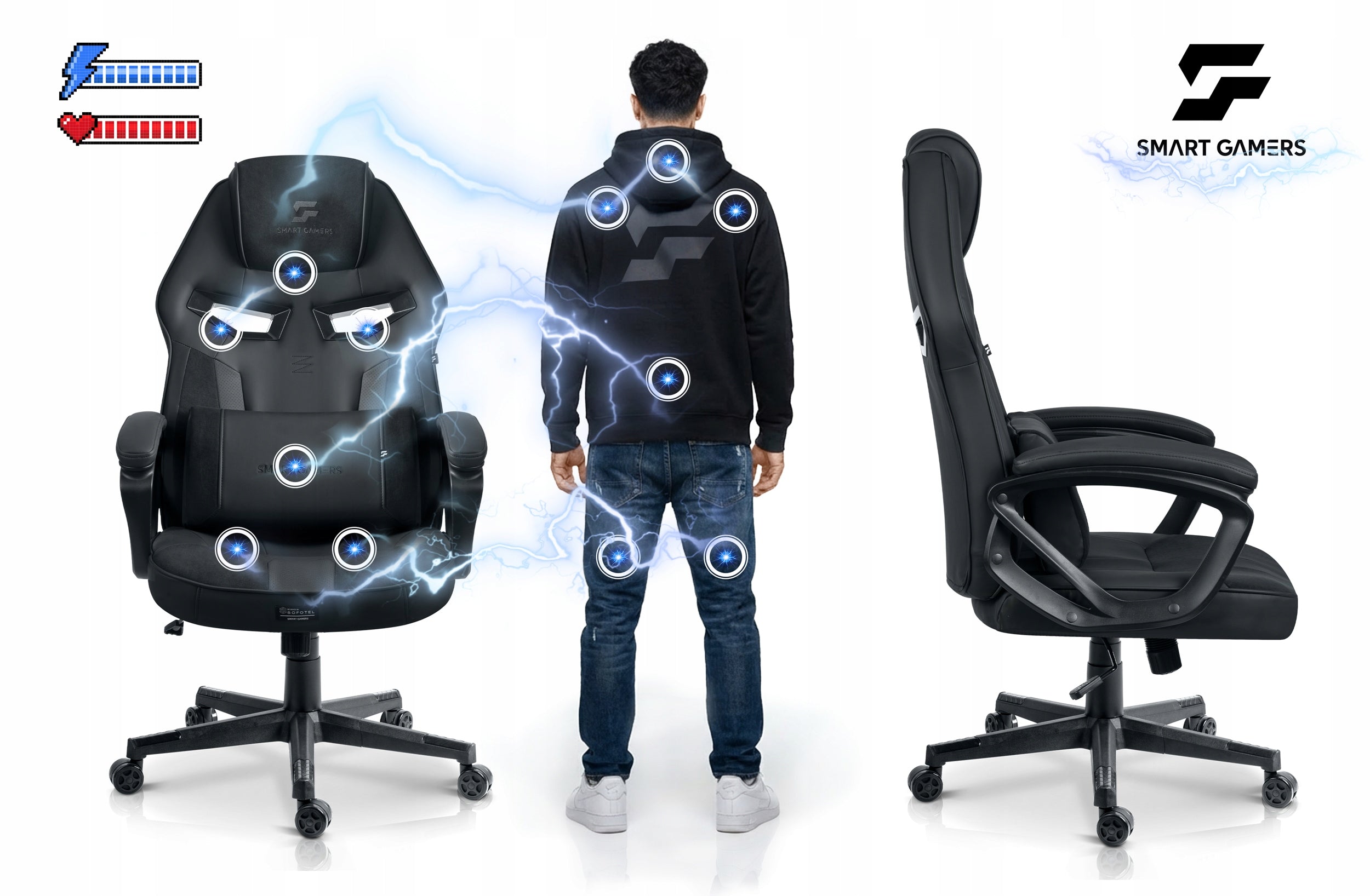 OFFICE GAMING CHAIR SWIVEL BLACK OFFICE PLAYER CHAIR Furniture width 72 cm