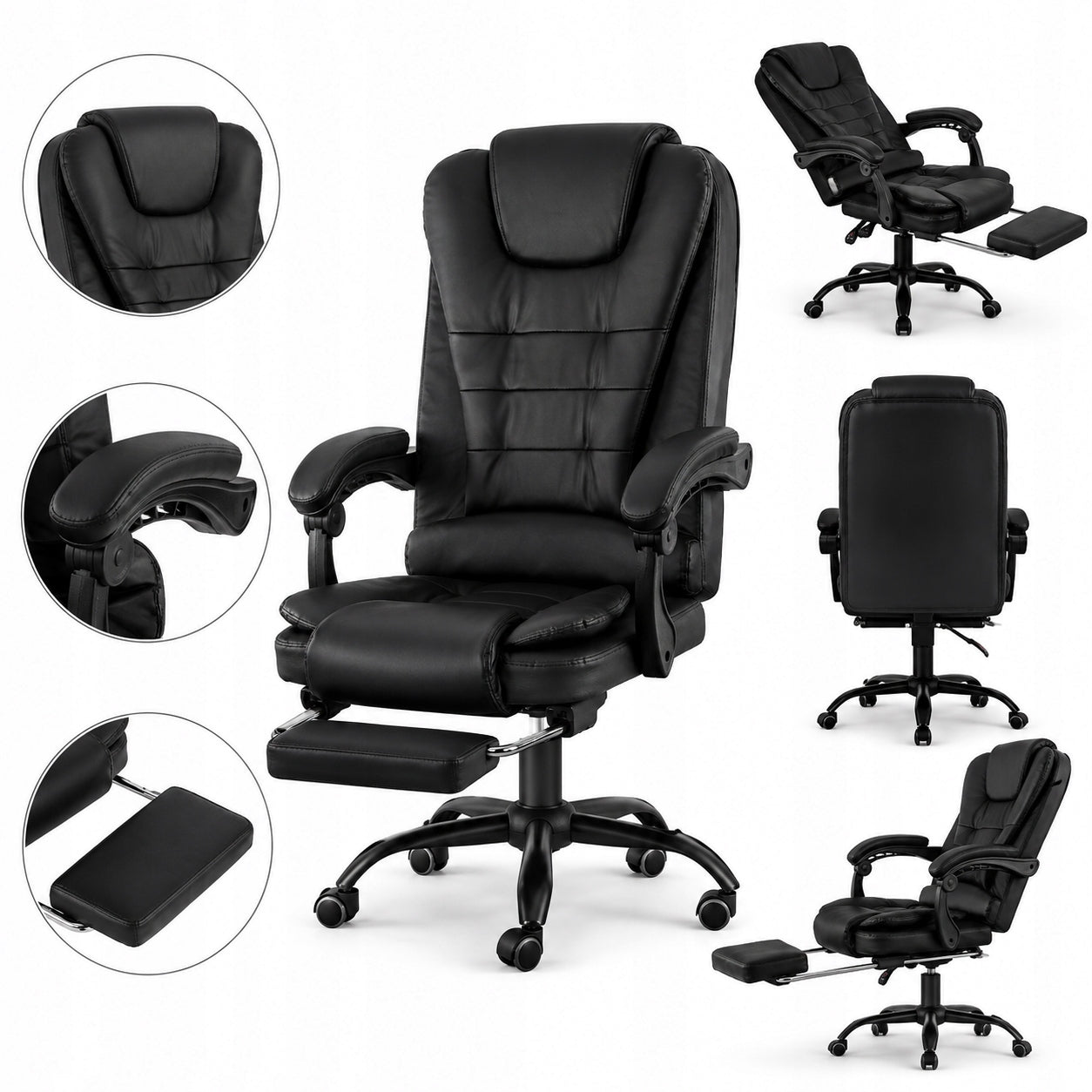 OFFICE SWIVEL CHAIR ELEGANT COMFORTABLE BEMVENDI WITH FOOTREST – BLACK