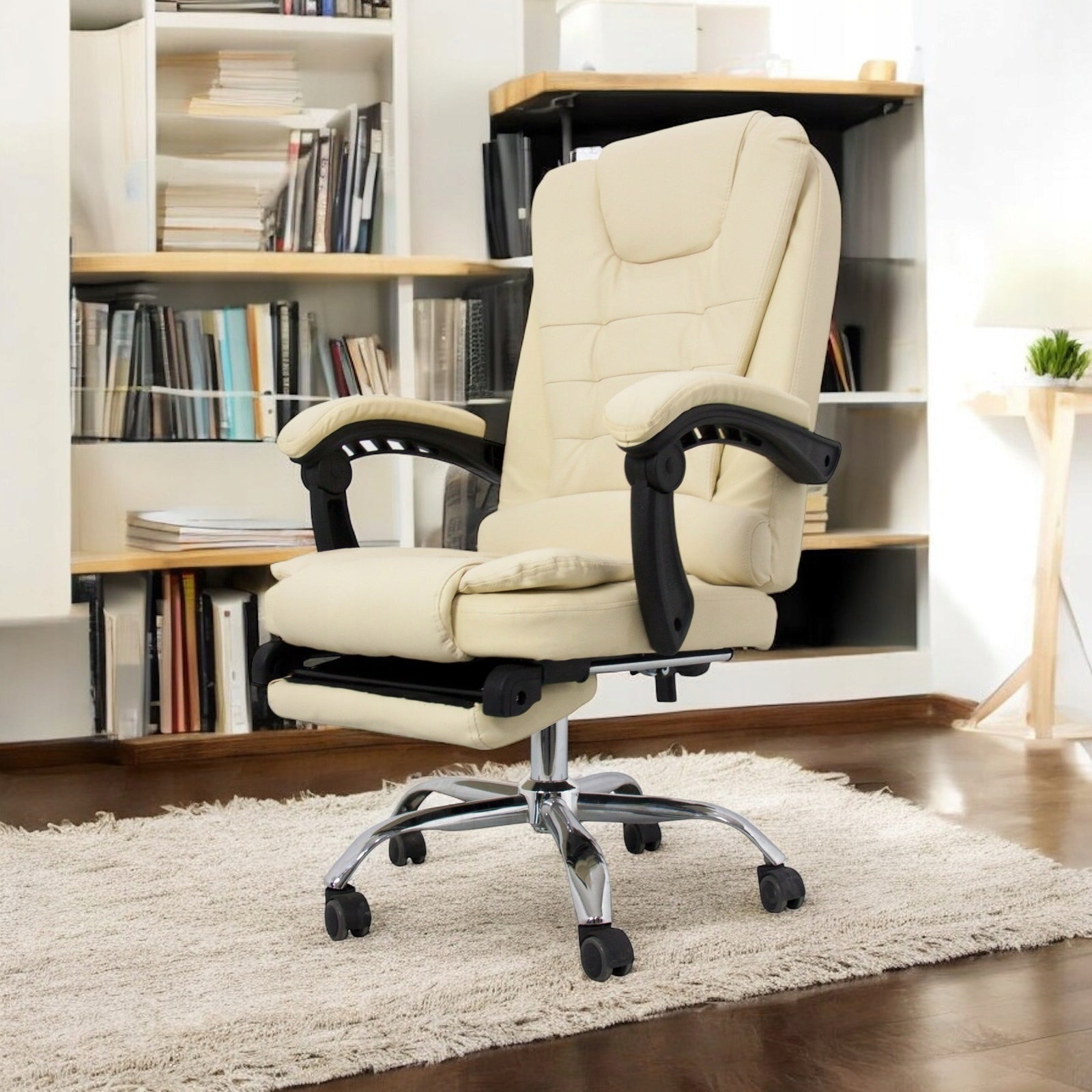 OFFICE SWIVEL CHAIR ELEGANT COMFORTABLE BEMVENDI WITH FOOTREST – CREAM Kind rotary