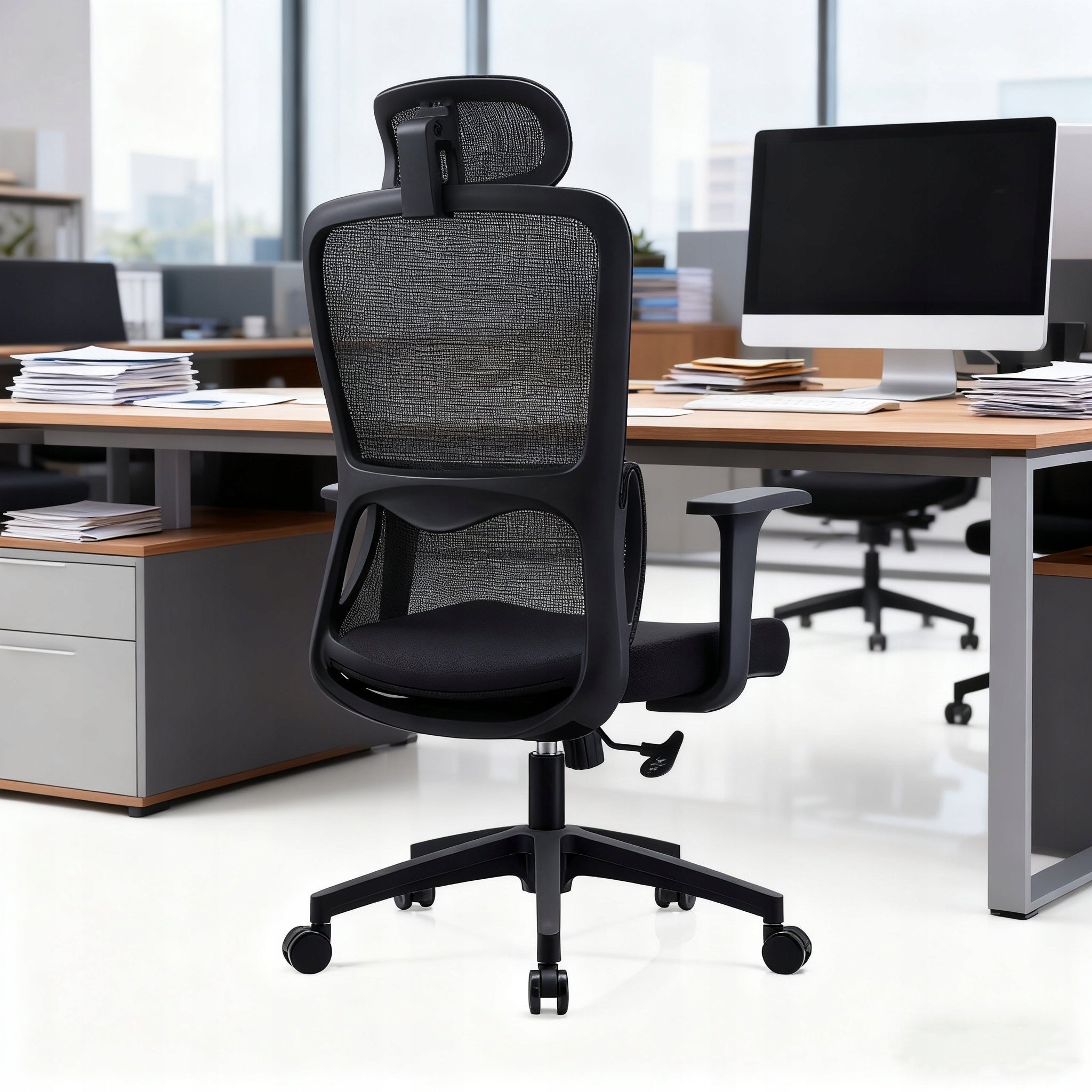 OFFICE SWIVEL CHAIR FOR WORK ERGONOMIC BLACK MATERIAL ADJUSTMENT Packaging status original