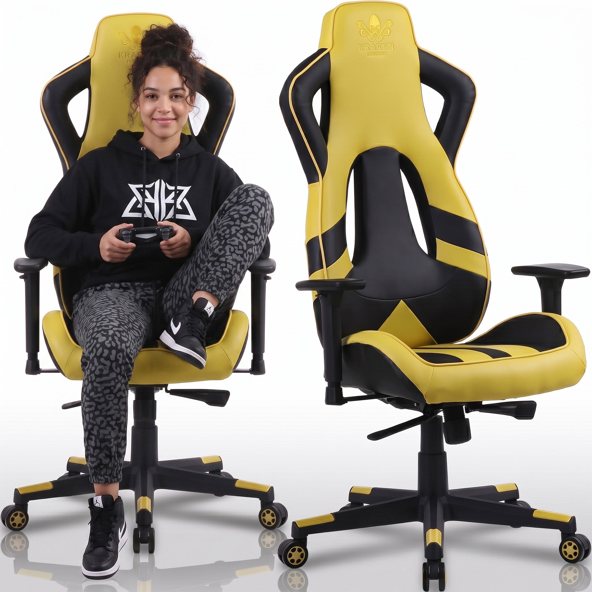OFFICE SWIVEL CHAIR PROFILE GAMING DESK CHAIR KRAKEN YELLOW ERGO