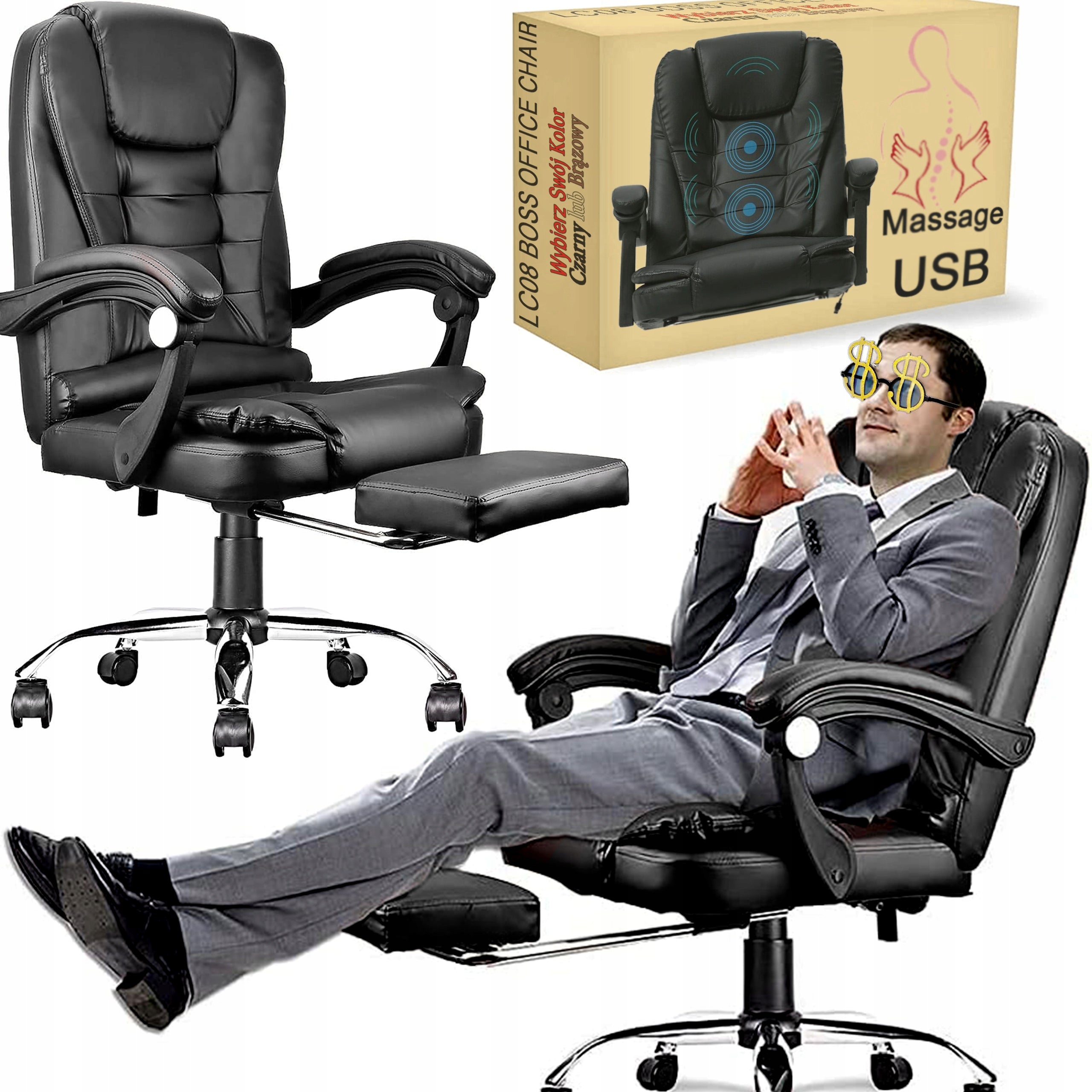 OFFICE SWIVEL LEATHER ERGONOMIC LC08 WITH MASSAGE AND FOOTREST