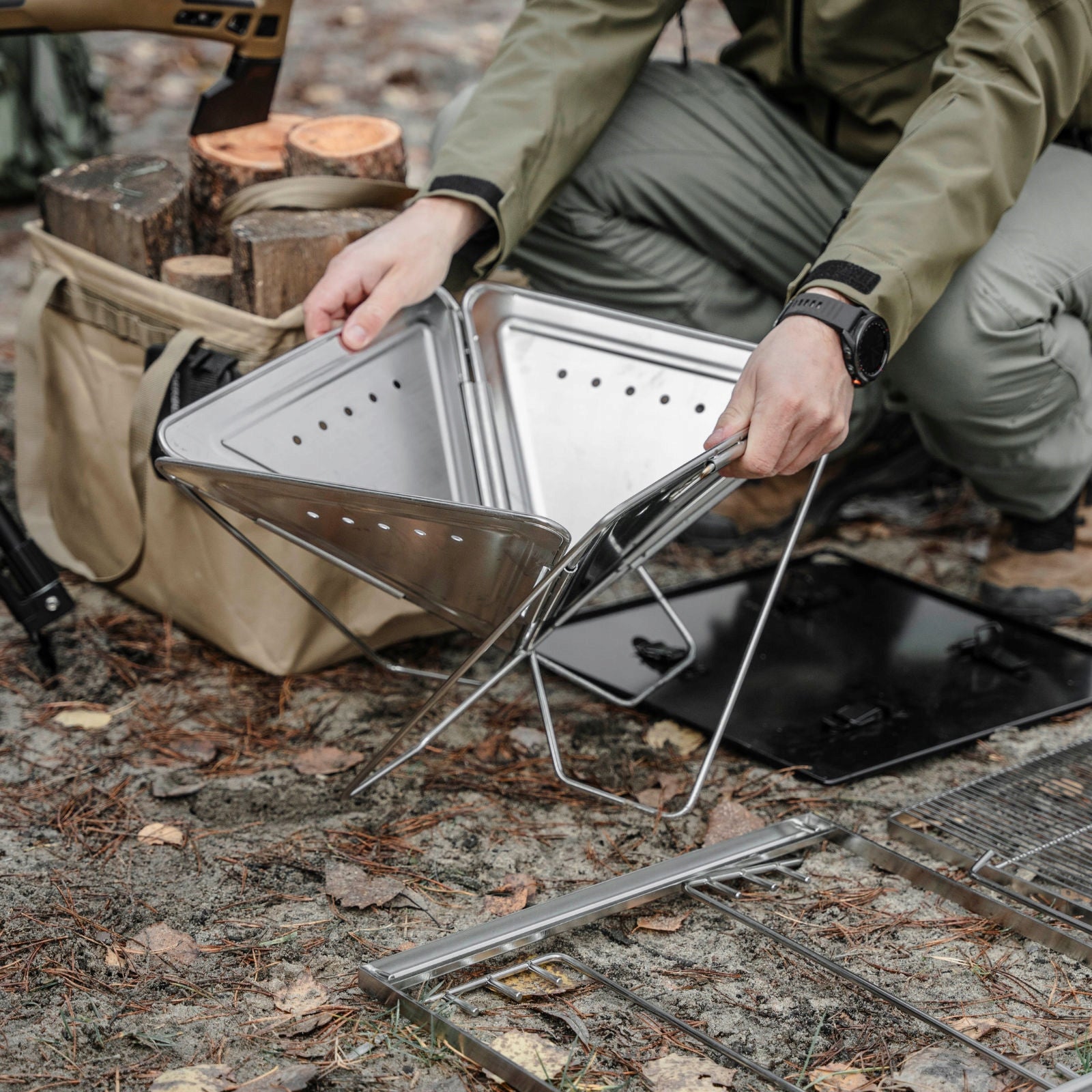 OFFLANDER Camping Folding Grill Portable Large Grill height 38 cm