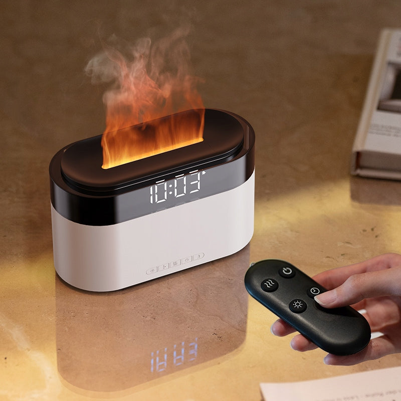 OIL AROMA DIFFUSER FLAME EFFECT LED ALARM CLOCK REMOTE CONTROL HUMIDIFIER Model NAWILŻACZ POWIETRZA BUDZIK LED