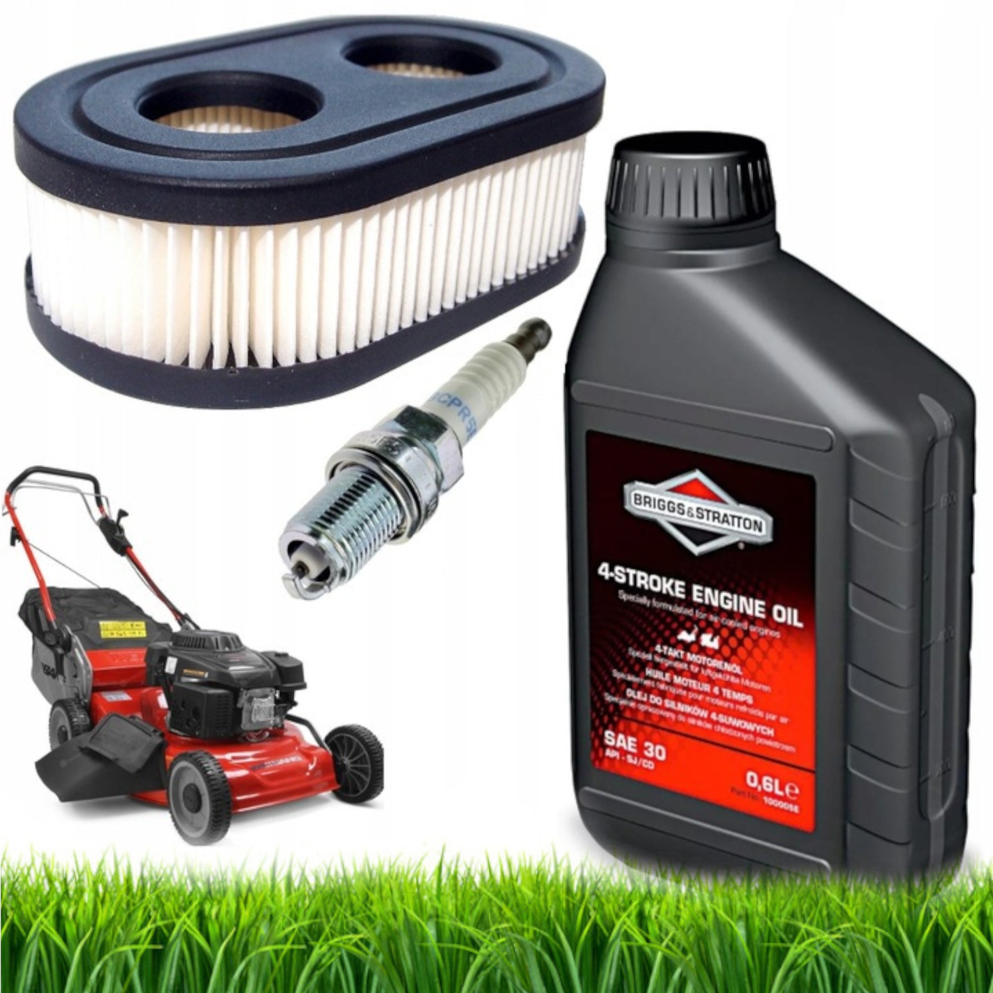 OIL BRIGGS SAE30 0,6L + AIR FILTER + MOWER CANDLE SERVICE KIT