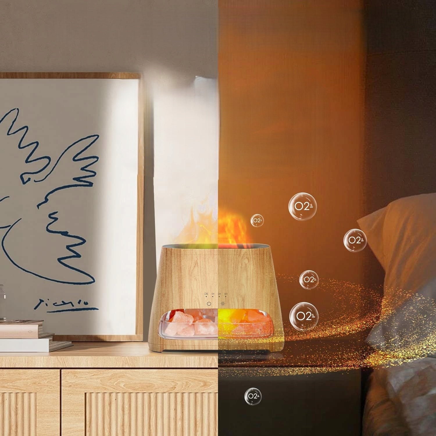 OIL DIFFUSER SALT LAMP HIMALAYAN FLAME EFFECT 2IN1 HUMIDIFIER Brand Salking