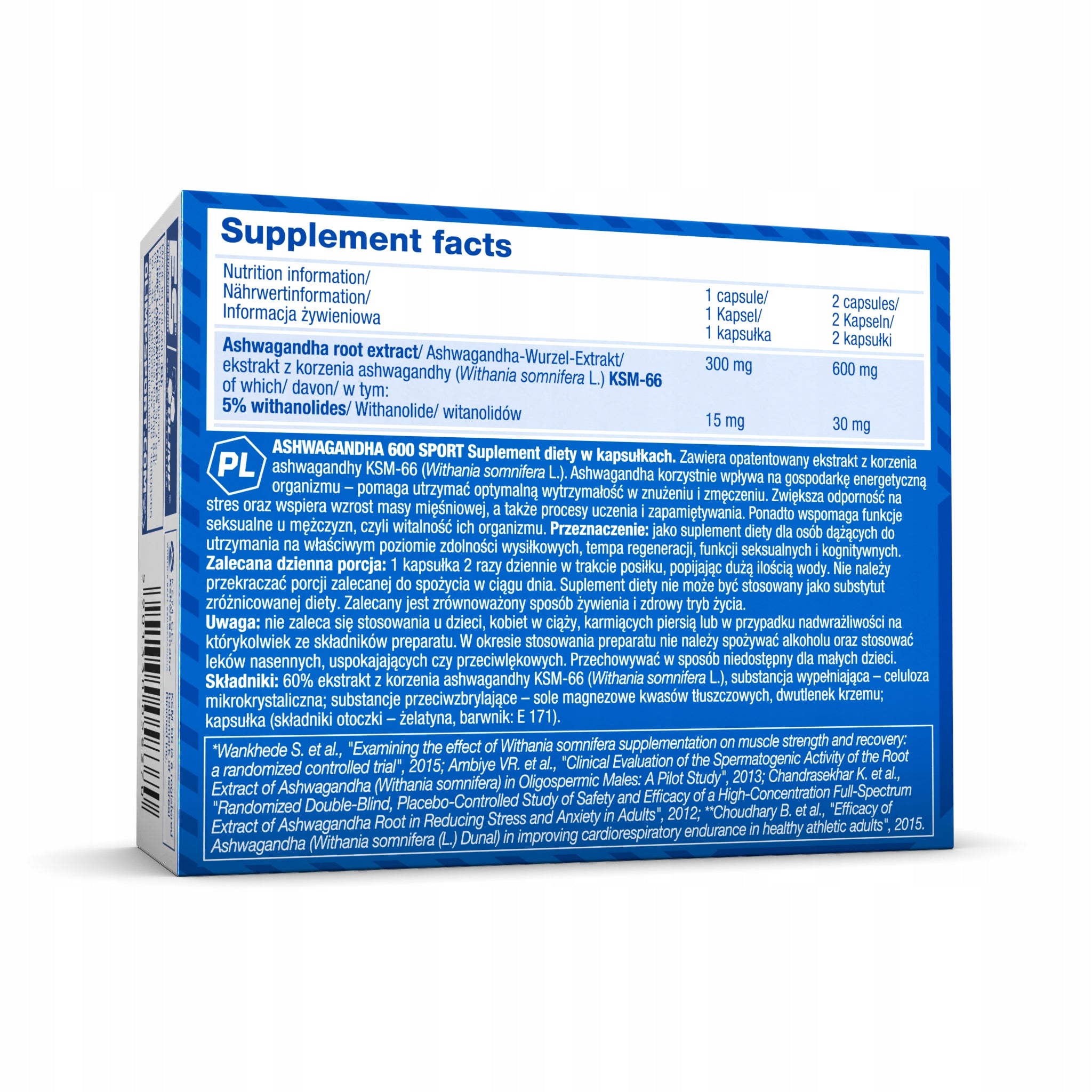 OLIMP ASHWAGANDHA 600 SPORT 2x60cap GINSENG INDIAN STRESS NERVE MEMORY Manufacturer code 5901330094170