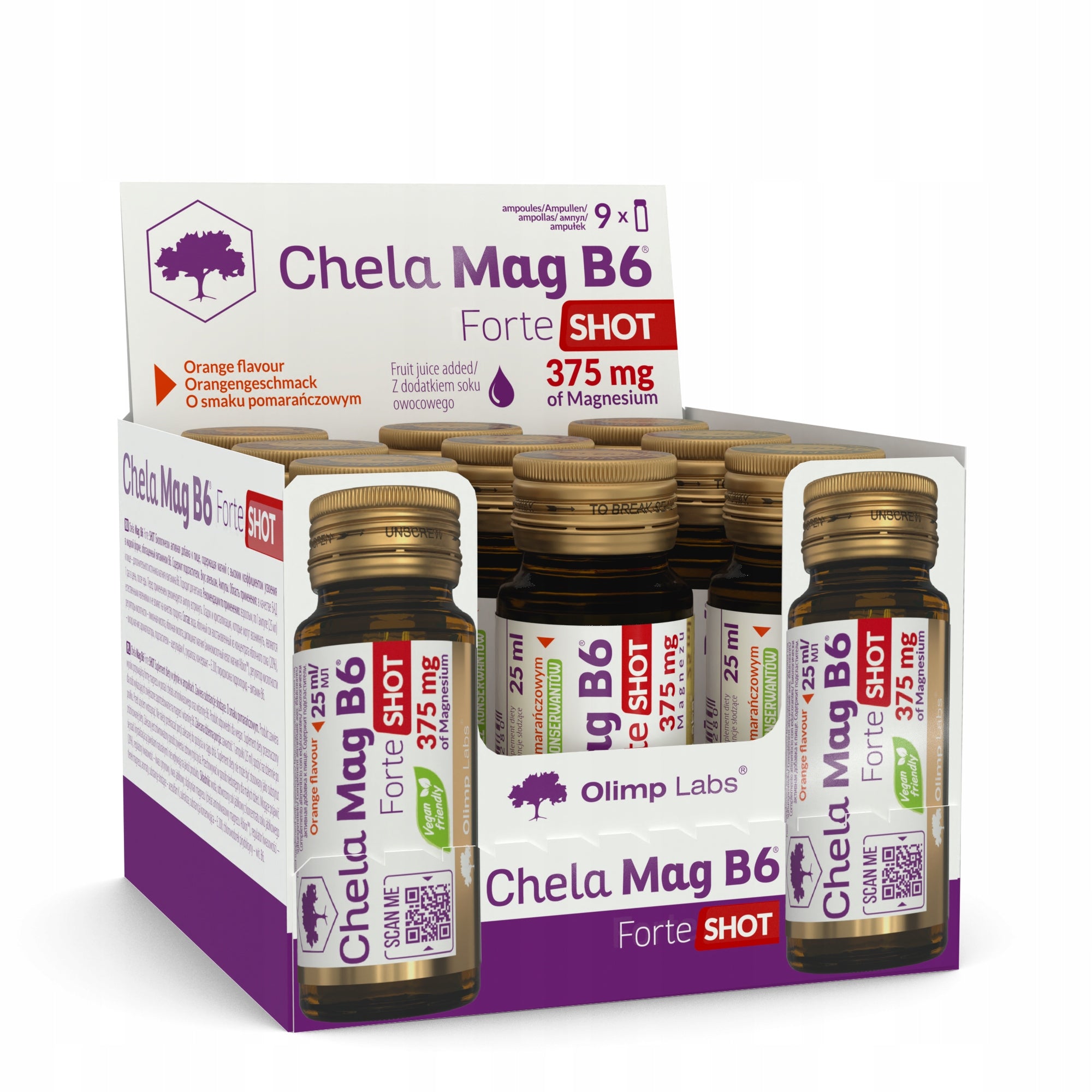 OLIMP CHELA MAG B6 FORTE SHOT 9x25ml MAGNESIUM BISGLYATE VITAMINS MINERALS