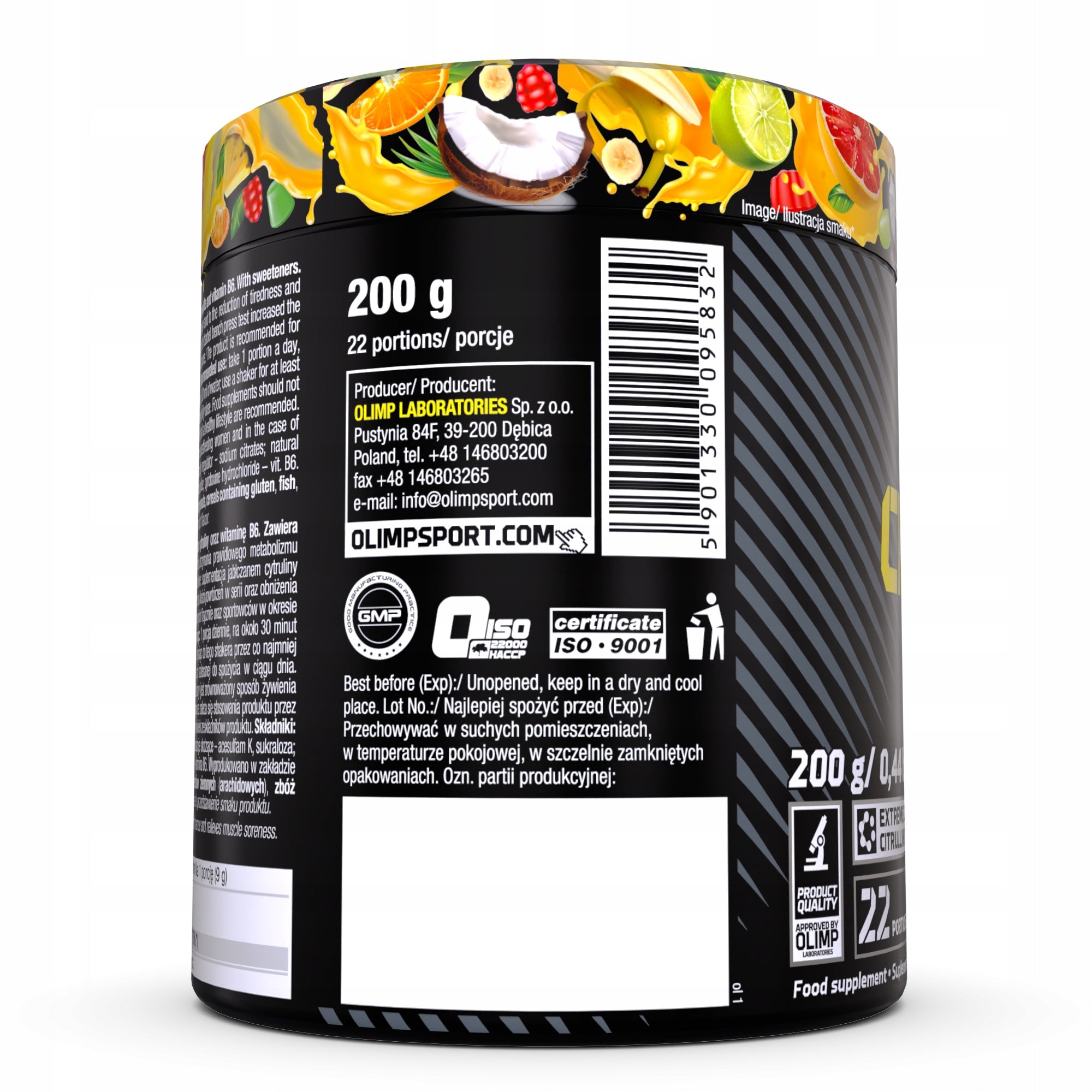 OLIMP CITRULLINE MALATE 200G TASTE SOUR JELLIES FLAVOUR CITRULLINE PUMP STRENGTH EAN (GTIN) 5901330095832