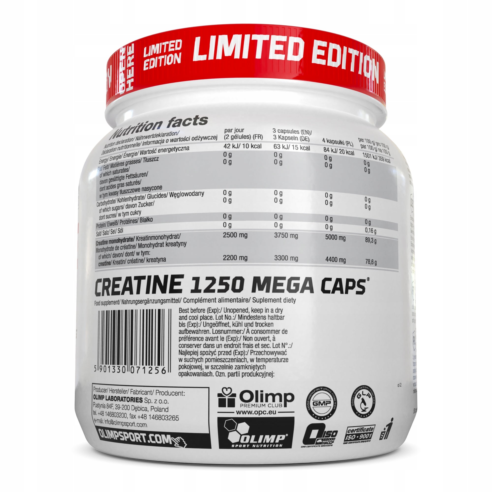 OLIMP CREATINE MC 500cap CREATINE MONOHYDRATE PURE NATURAL 125 SERVINGS Expiration date at least 1 year from the date of purchase