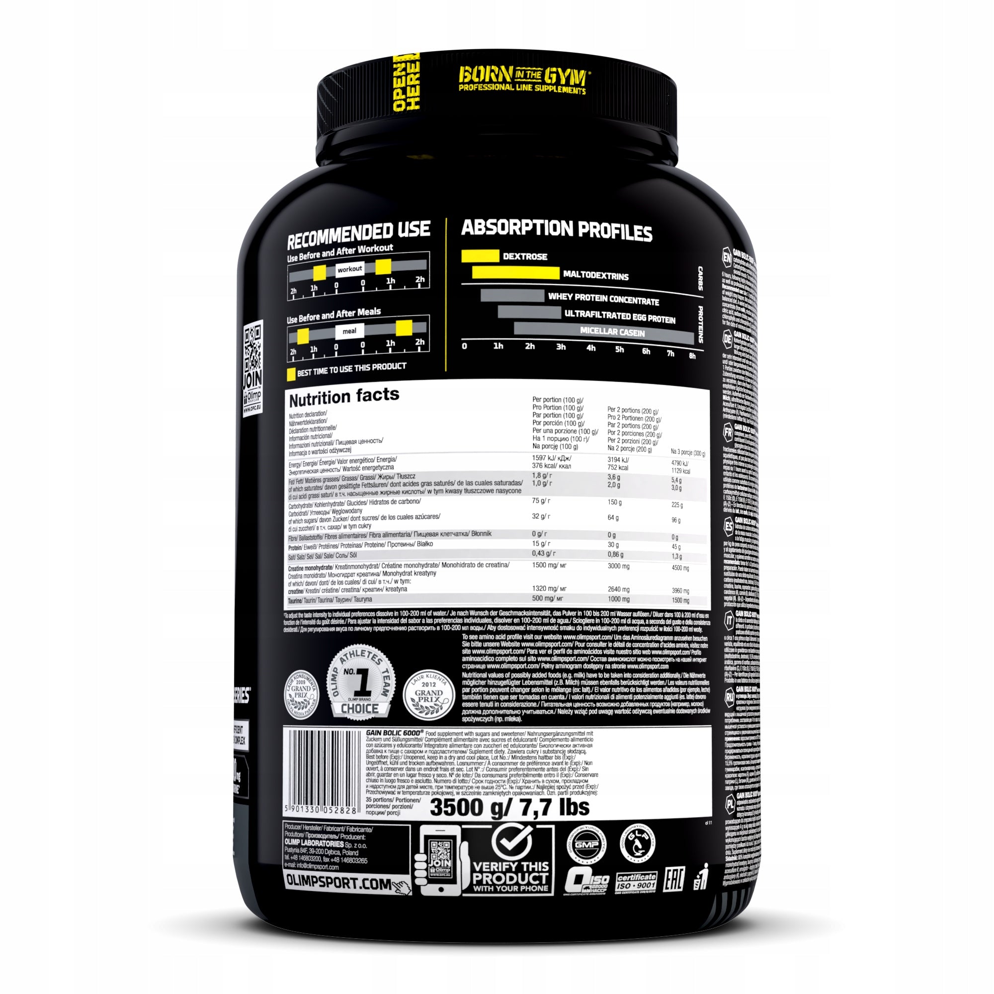 OLIMP GAIN BOLIC 6000 3,5KG PROTEIN WPC WHEY GAINER MASS BULK FLAVOR CHOCOLATE Manufacturer code 5901330052828