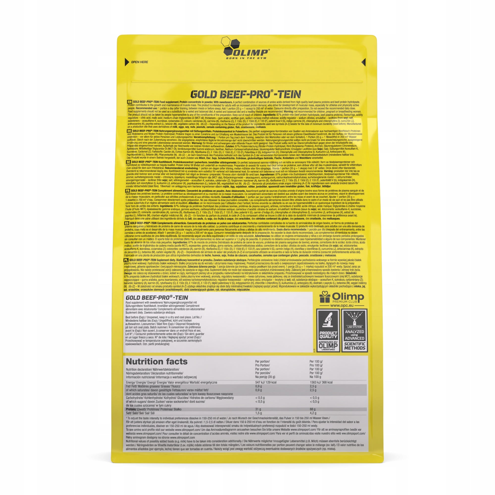 OLIMP GOLD BEEF PROTEIN 700g PROTEIN WITHOUT LACTOSE WHEY Packaging status original