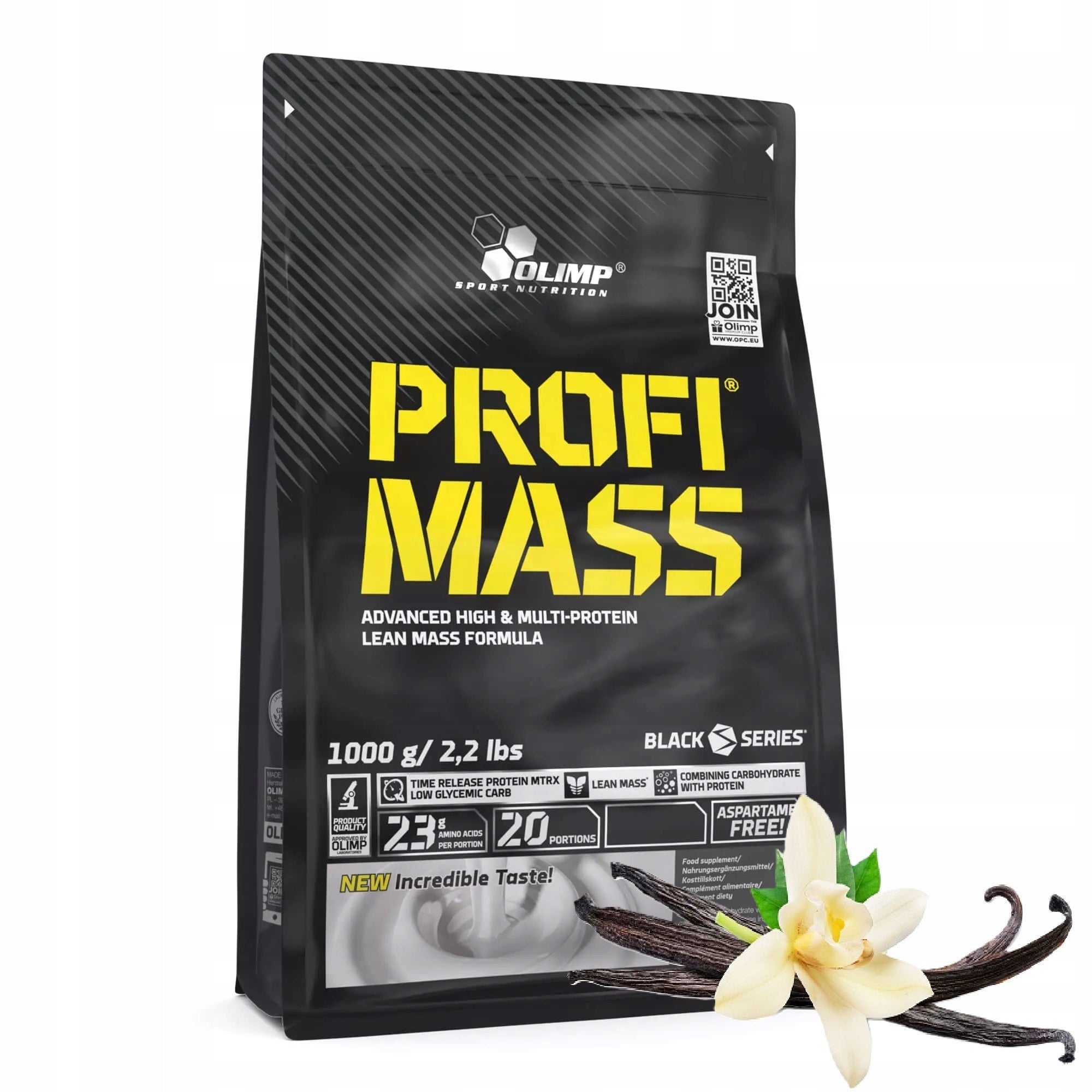 OLIMP PROFI MASS 1000g ZIP FILM BULK PROTEIN BCAA VITAMINS MCT VANILLA