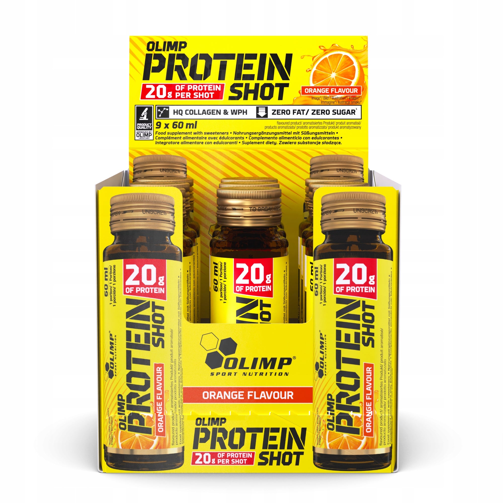 OLIMP PROTEIN SHOT 9x60ml PROTEIN WHEY WPC WHEY COLLAGEN WHEY PROTEIN Packaging status original