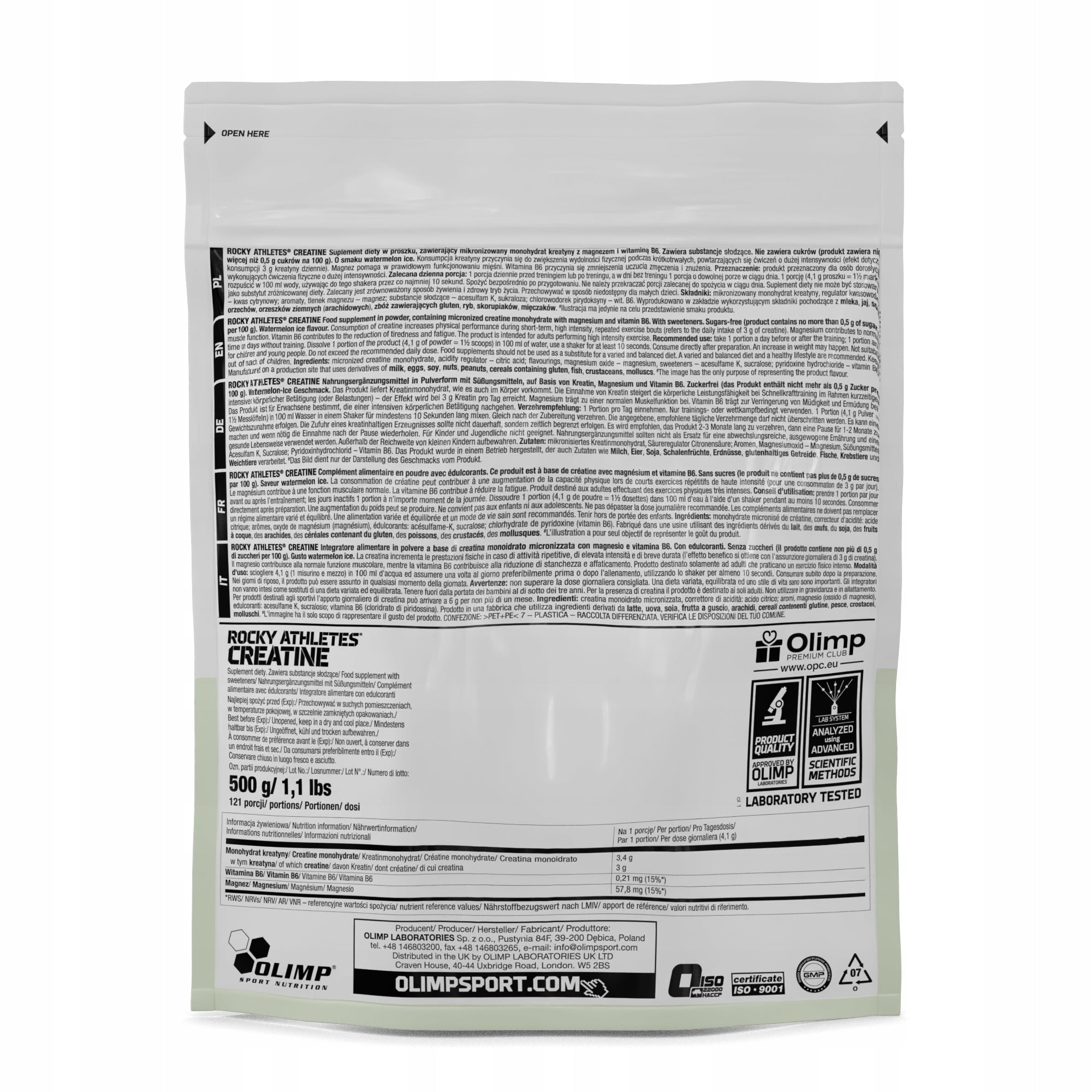 OLIMP ROCKY CREATINE 500g CREATINE MONOHYDRATE WATERMELON MEASURE Expiration date at least 1 year from the date of purchase