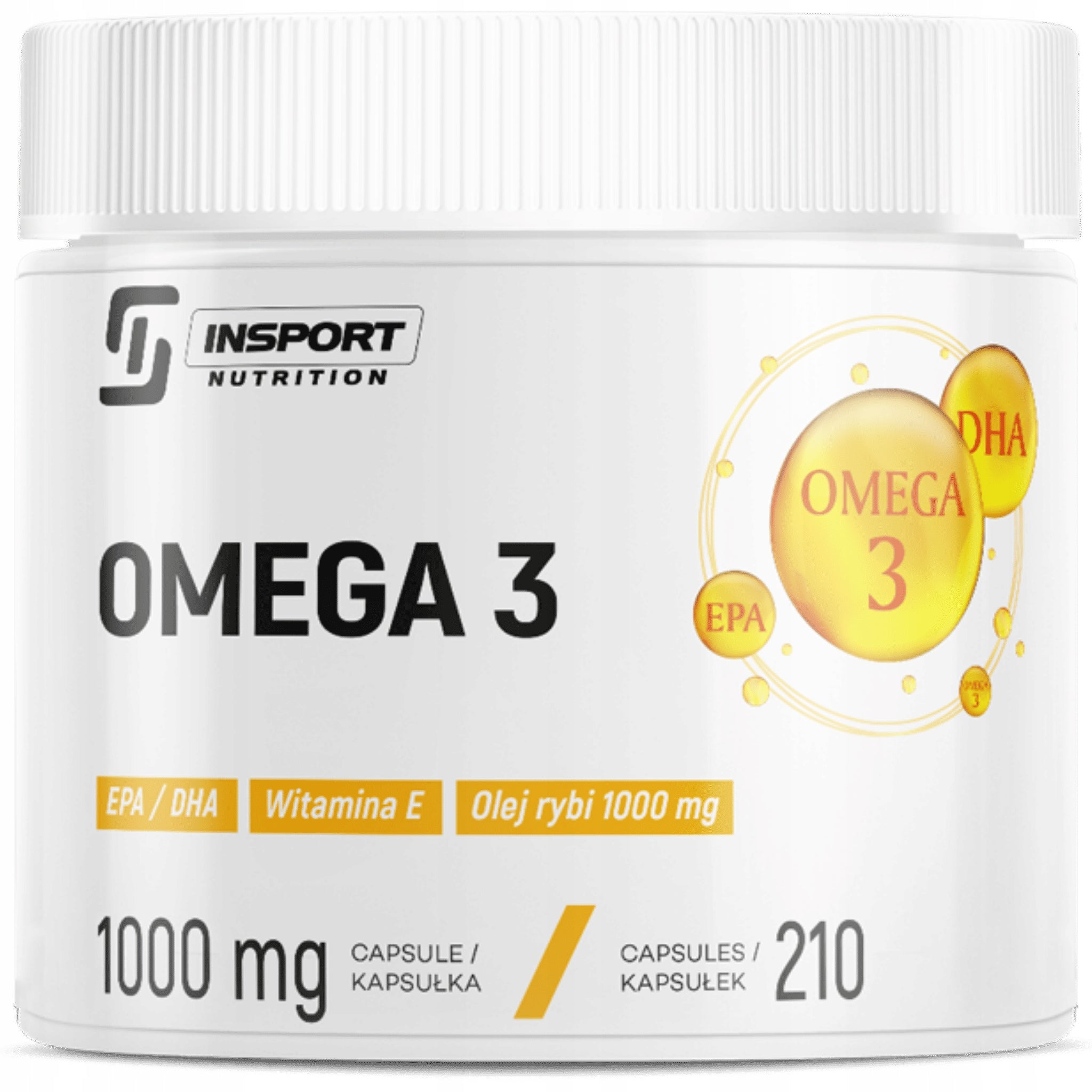 OMEGA 3 1000 mg 210 kap | EPA DHA + VITAMIN E | Brain Eyes Heart | INSPORT