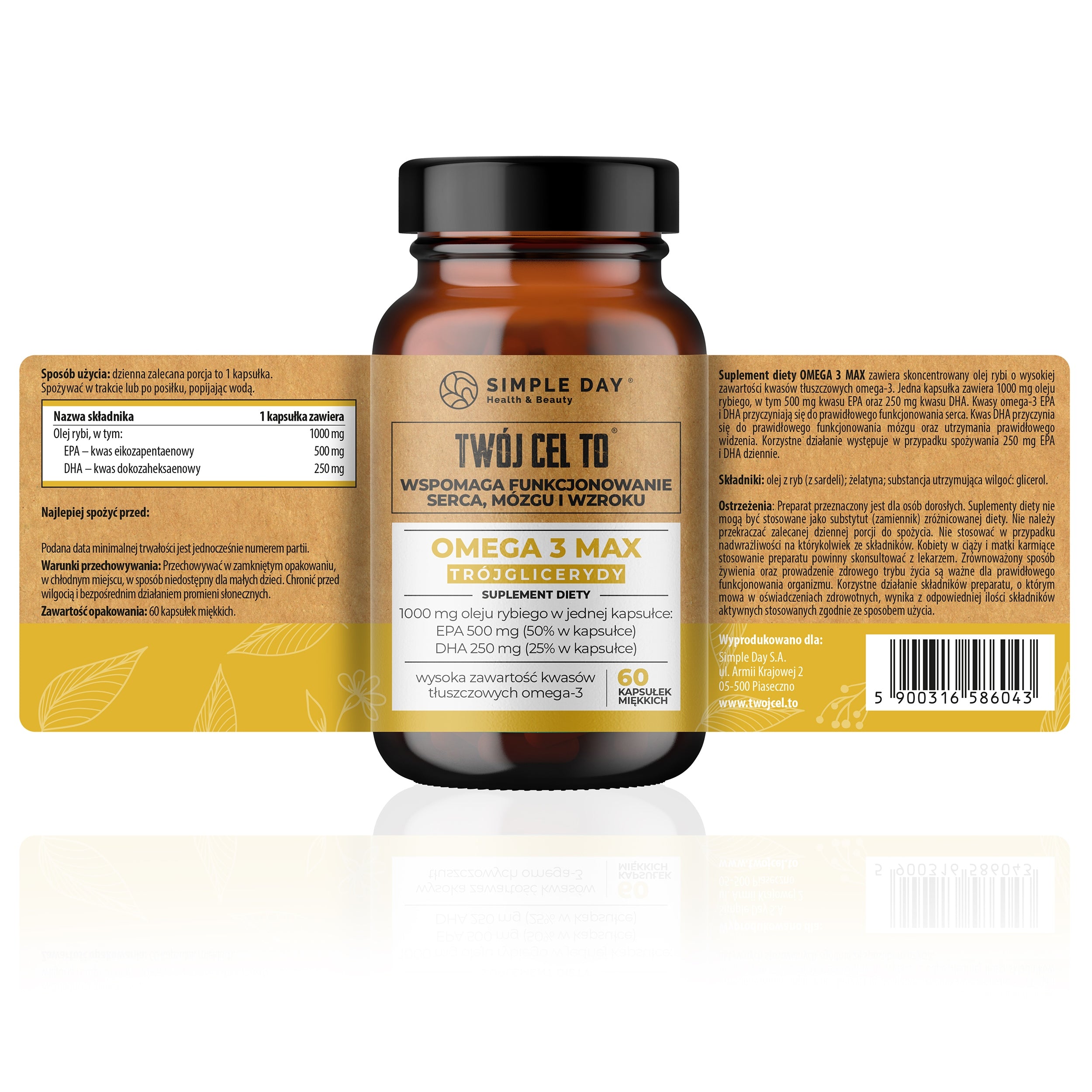 OMEGA 3 1000 mg EPA 500mg DHA 250mg TRIGLYCERIDES HEALTHY HEART BRAIN - STRONG Packaging status original