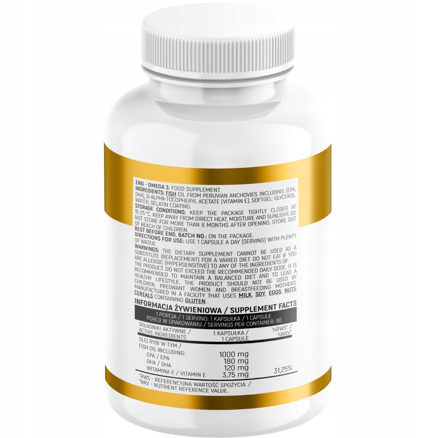 OMEGA 3 1000mg 90 kap EPA DHA Fish Oil Tran Brain Immunity Heart | INSPORT Manufacturer code E OMEGA-3 OMEGA3 ZDROWE ODPORNOŚĆ