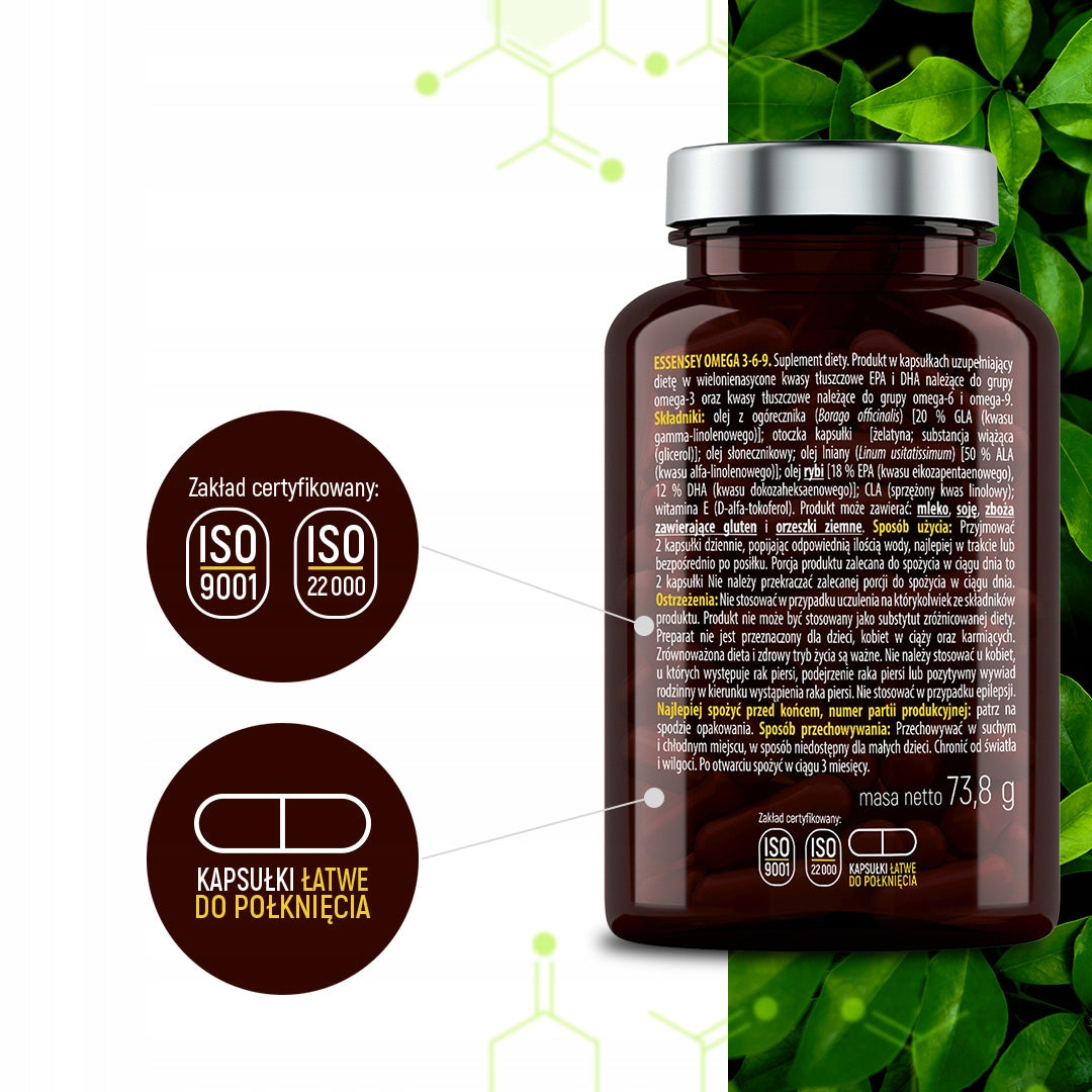 OMEGA 3-6-9 + VITAMIN E 90CAPS NATURAL FATTY ACIDS FLAXSEED FISH OIL Manufacturer code Omega 3 6 9 w kapsułkach, olej rybi tran