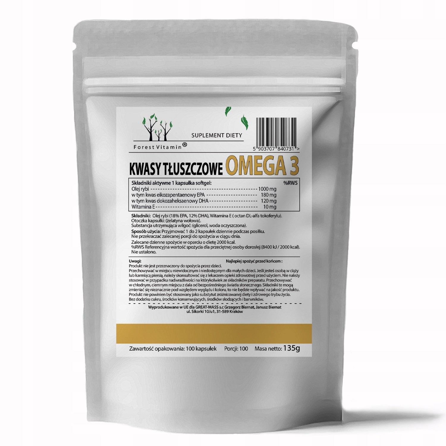 OMEGA 3 FATTY ACIDS DHA EPA 100 KAPS STRONG FROM WILD ANCHOVIES Brand Forest Vitamin