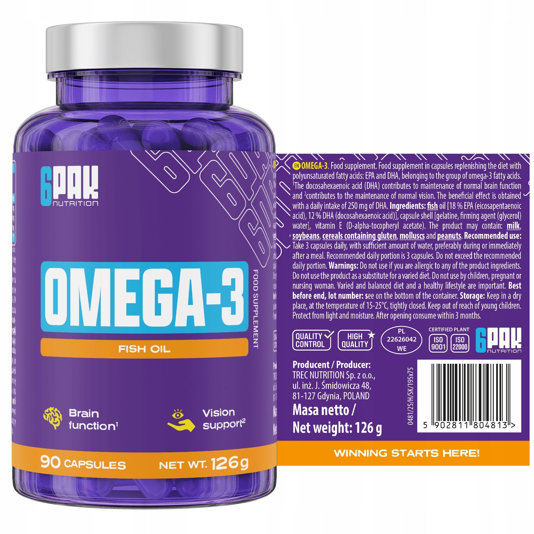 OMEGA 3 Pacific Wild Fish Oil + Wit. E 90 Kaps Heart Vision Brain Expiration date at least 1 year from the date of purchase