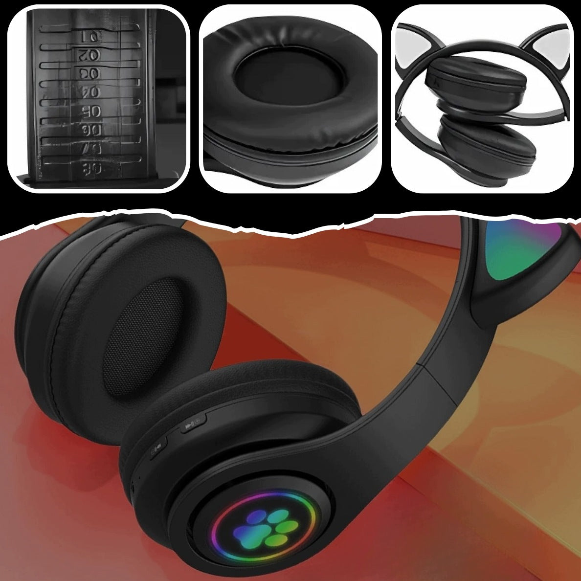 ON-EAR HEADPHONES FOR CHILDREN BLUETOOTH LED RGB CAT EARS BLACK FOR GIFT Manufacturer code 5907745918827