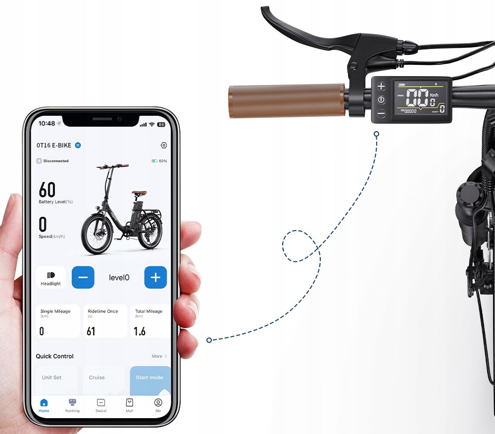 ONESPORT OT16-2 Folding Electric Bike 250W 48V 17AH 25KM/H 120KM With APP Model ONESPORT OT16-2 Folding Electric Bike 250W 48V