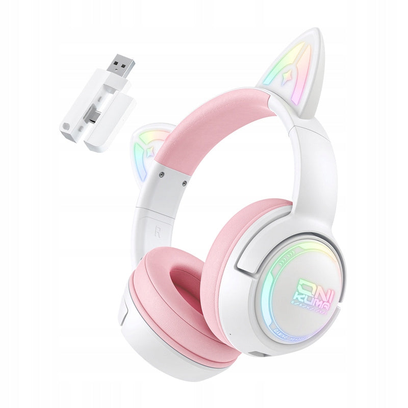 ONIKUMA GT838 Gaming Headphones Pink Wireless BT RGB Cat Ears