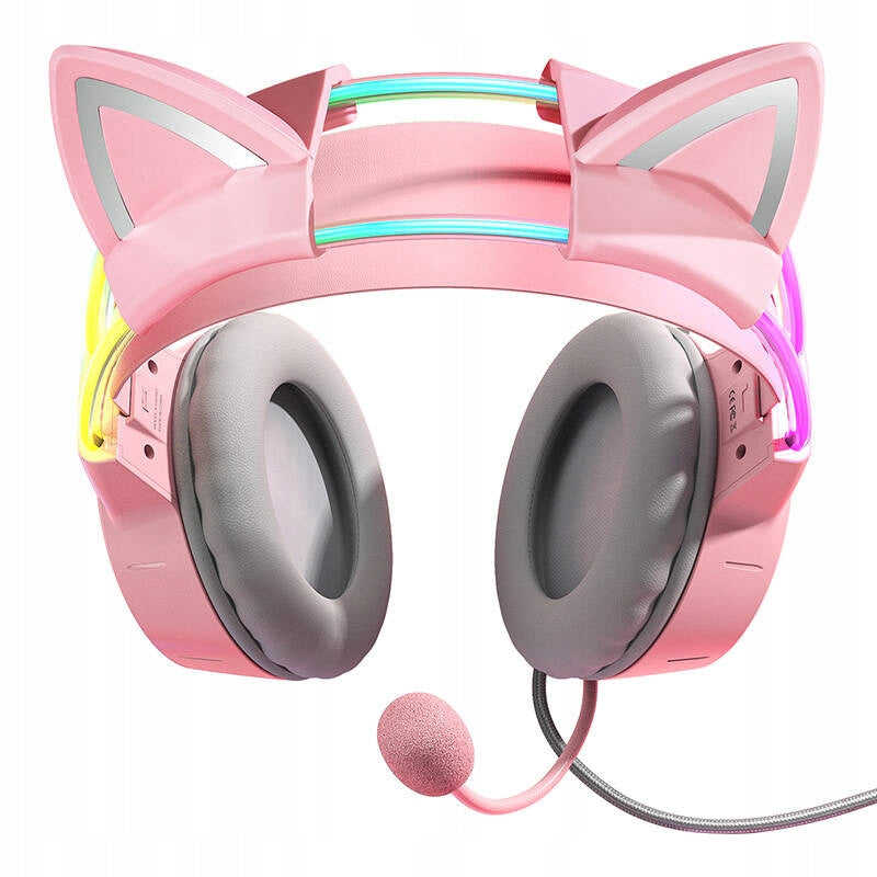 ONIKUMA X15 Pro Cat Ear Gaming Headphones With RGB Microphone Pink Manufacturer code EJDHYJ02