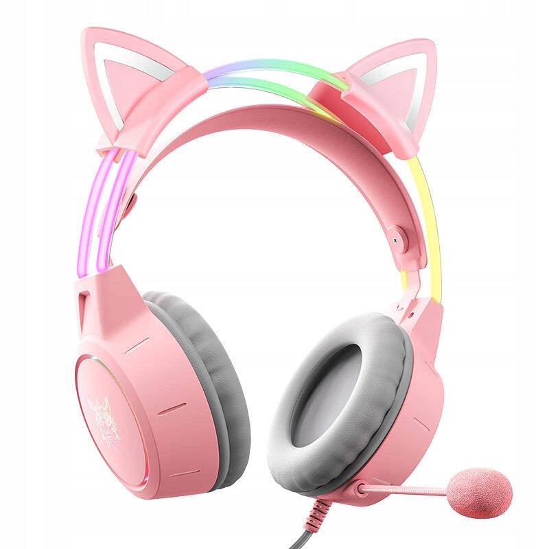 ONIKUMA X15 Pro Cat Ear Gaming Headphones With RGB Microphone Pink Packaging status original