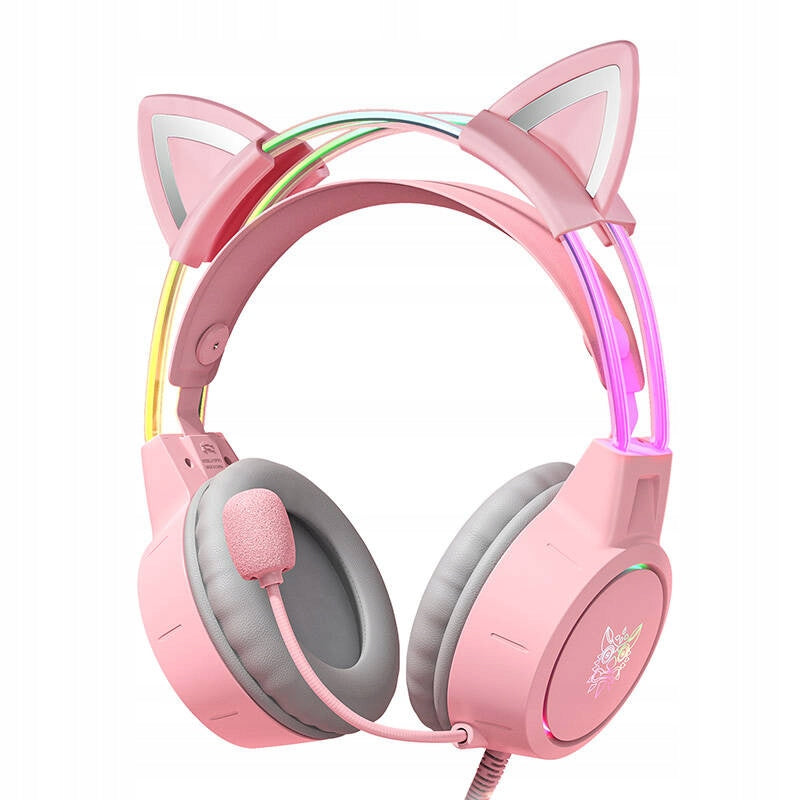 ONIKUMA X15 Pro Cat Ear Gaming Headphones With RGB Microphone Pink