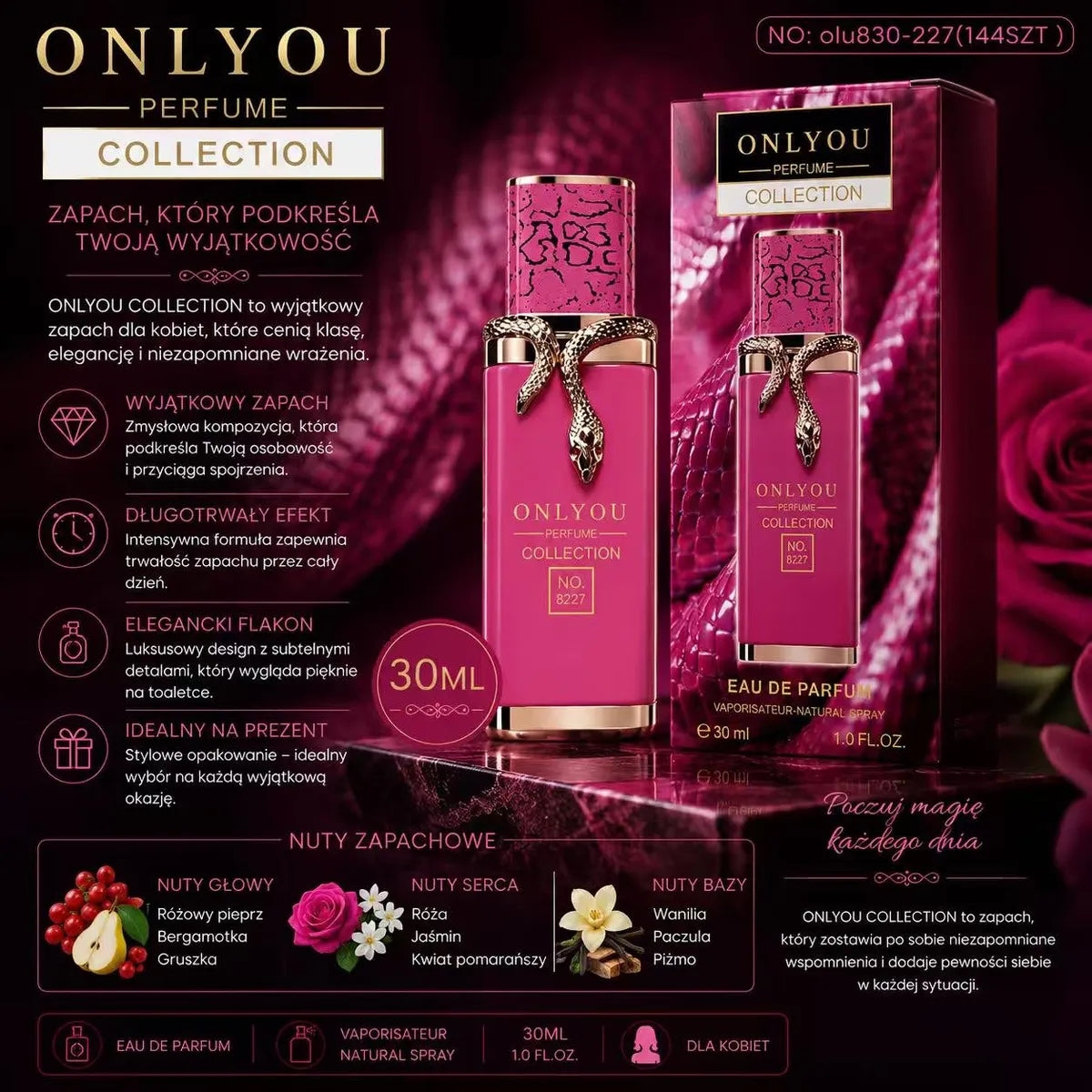 ONLYOU No. 8227 PERFUME EDP 30 ml - WOMEN'S EAU DE PARFUM Pink Snake Packaging status original