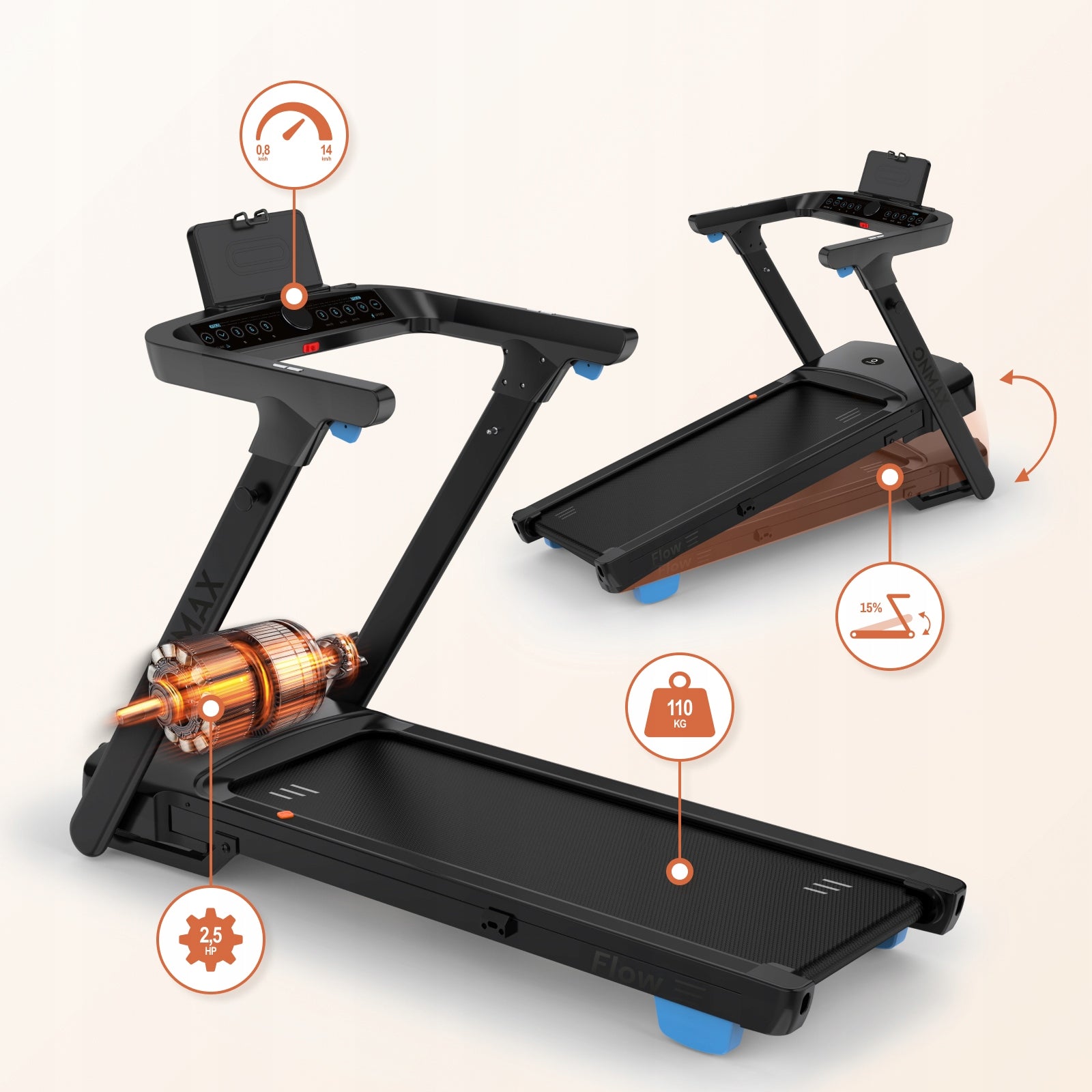 ONMAX Electric treadmill folding FLOW auto lifting app PL Kind electric
