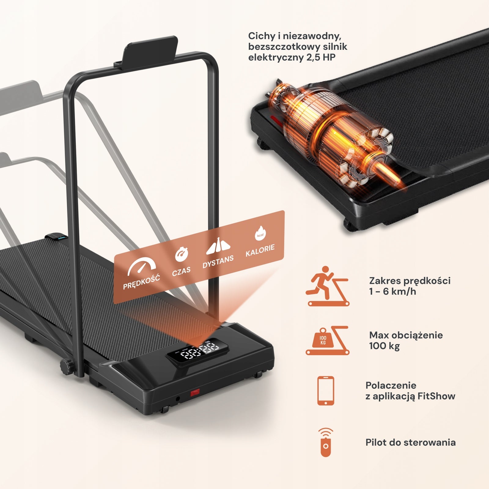 ONMAX Flex home treadmill, foldable, PL application, 0-10km/h, walking pad Packaging status original