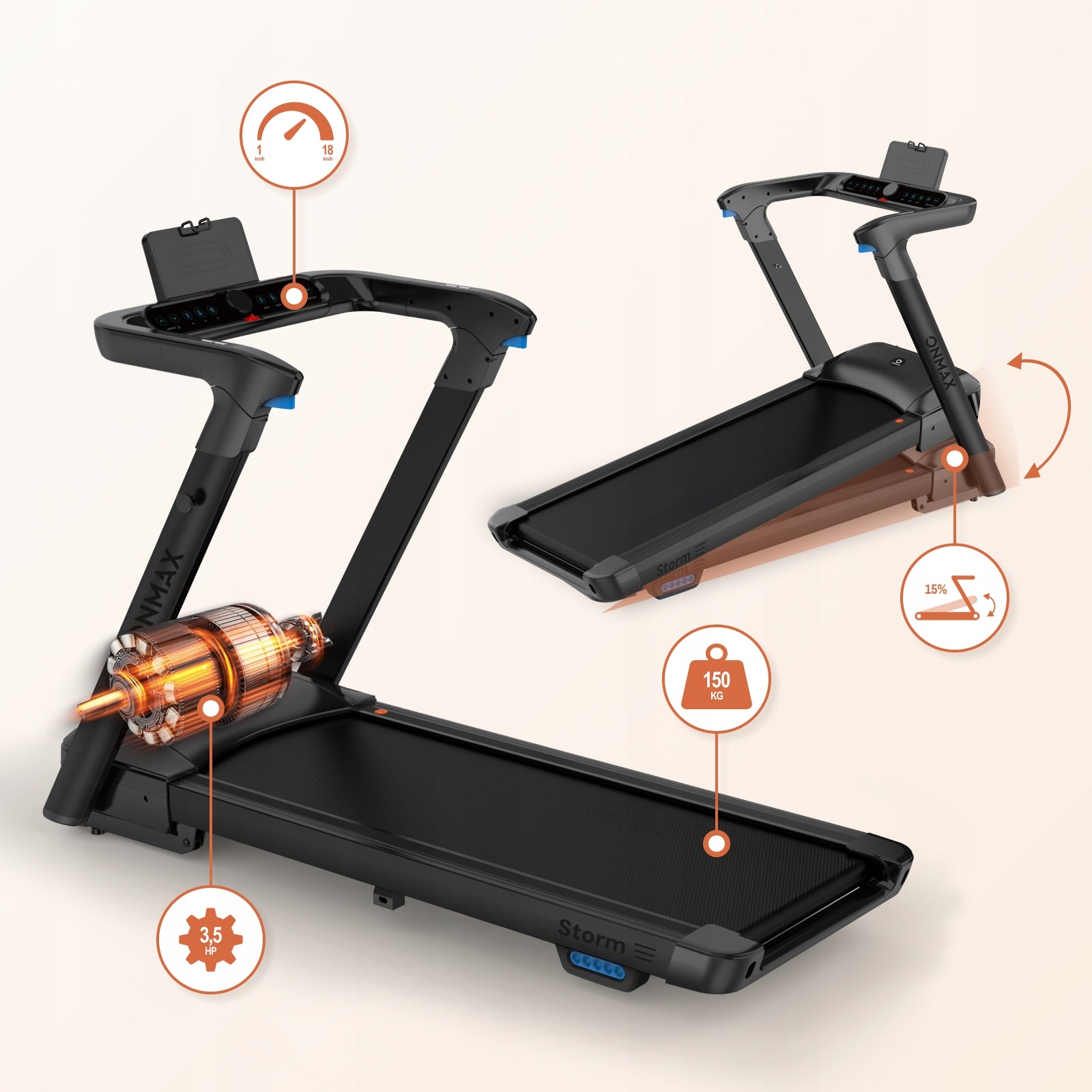 ONMAX Home electric treadmill STORM auto lift application PL, foldable Brand ONMAX