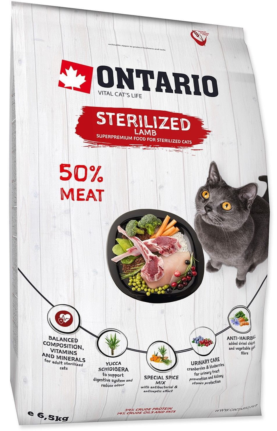 ONTARIO CAT STERILIZED LAMB 6,5 kg.