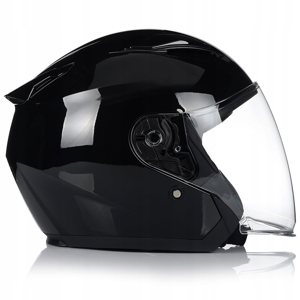 OPEN FACE MOTORCYCLE HELMET BLACK GLOSS SCOOTER CHOPPER BLENDA APPROVAL M
