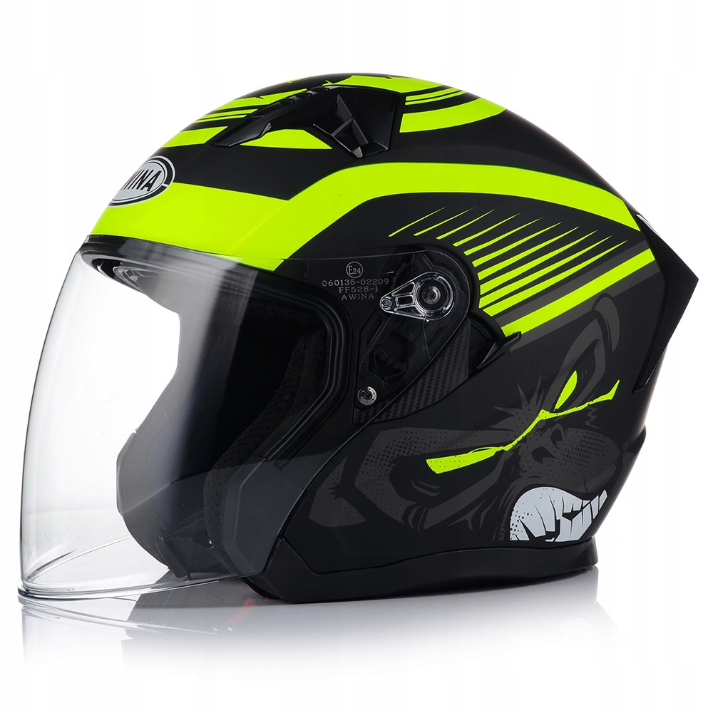 OPEN MOTORCYCLE HELMET AWINA JK528 FLUO MATT SCOOTER CHOPPER + BLEND Packaging status original