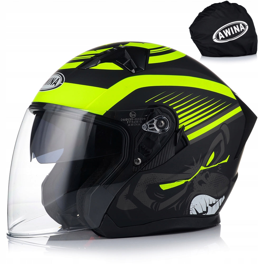 OPEN MOTORCYCLE HELMET AWINA JK528 FLUO MATT SCOOTER CHOPPER + BLEND