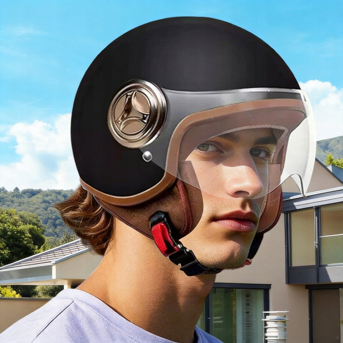 OPEN MOTORCYCLE HELMET FOR SCOOTER MOTOR CHOPPER BLEND BLACK Packaging status original