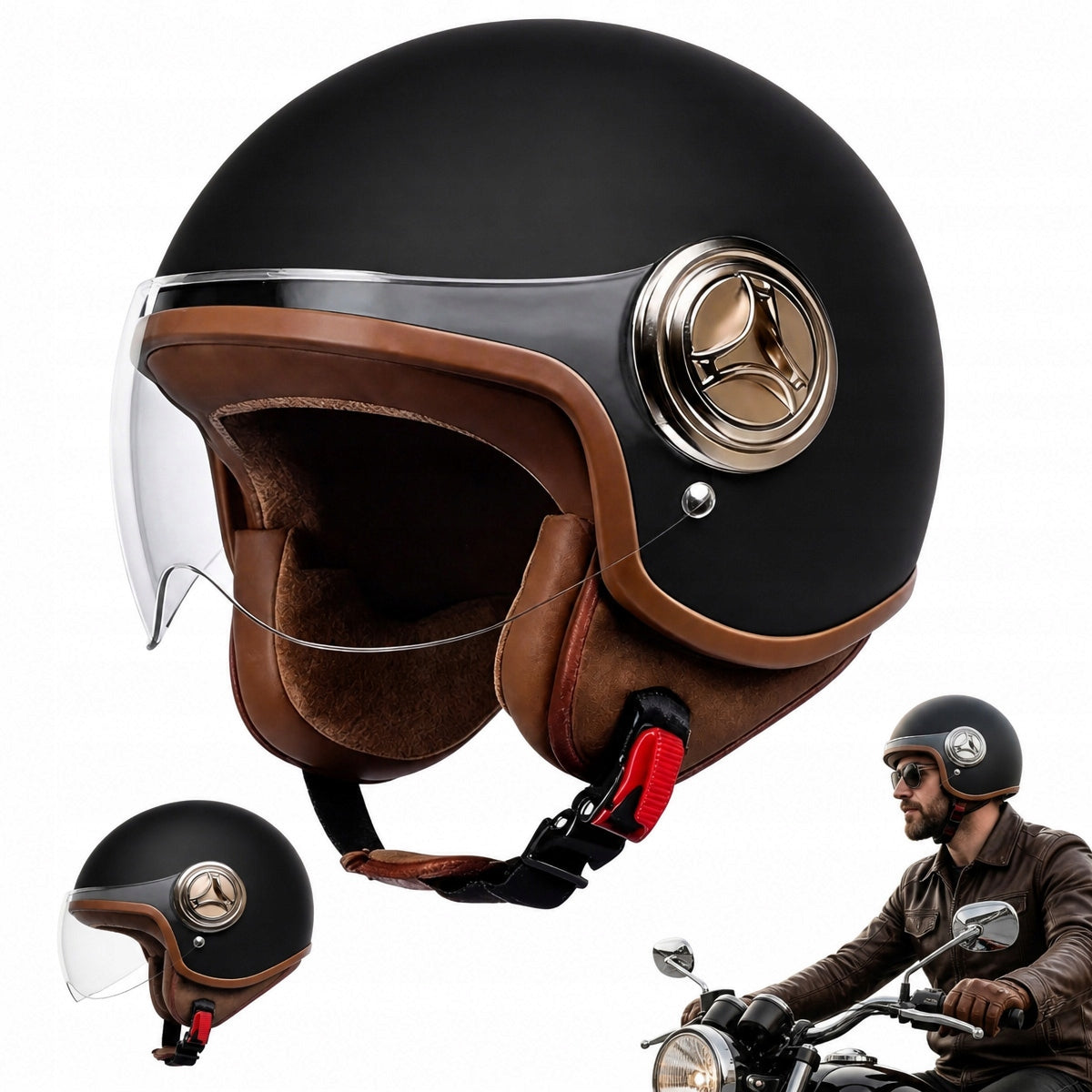 OPEN MOTORCYCLE HELMET FOR SCOOTER MOTOR CHOPPER BLEND BLACK