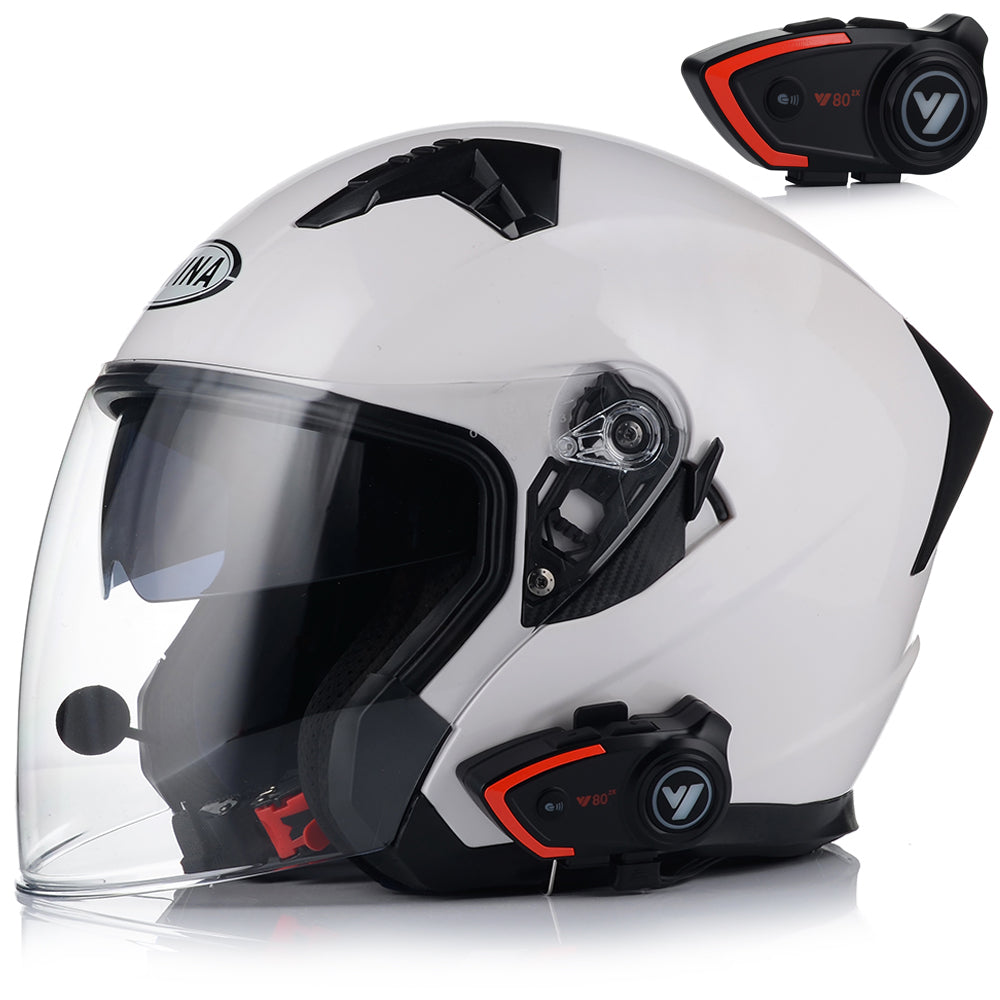 OPEN MOTORCYCLE HELMET WHITE GLOSS SCOOTER CHOPPER + BLEND + INTERCOM