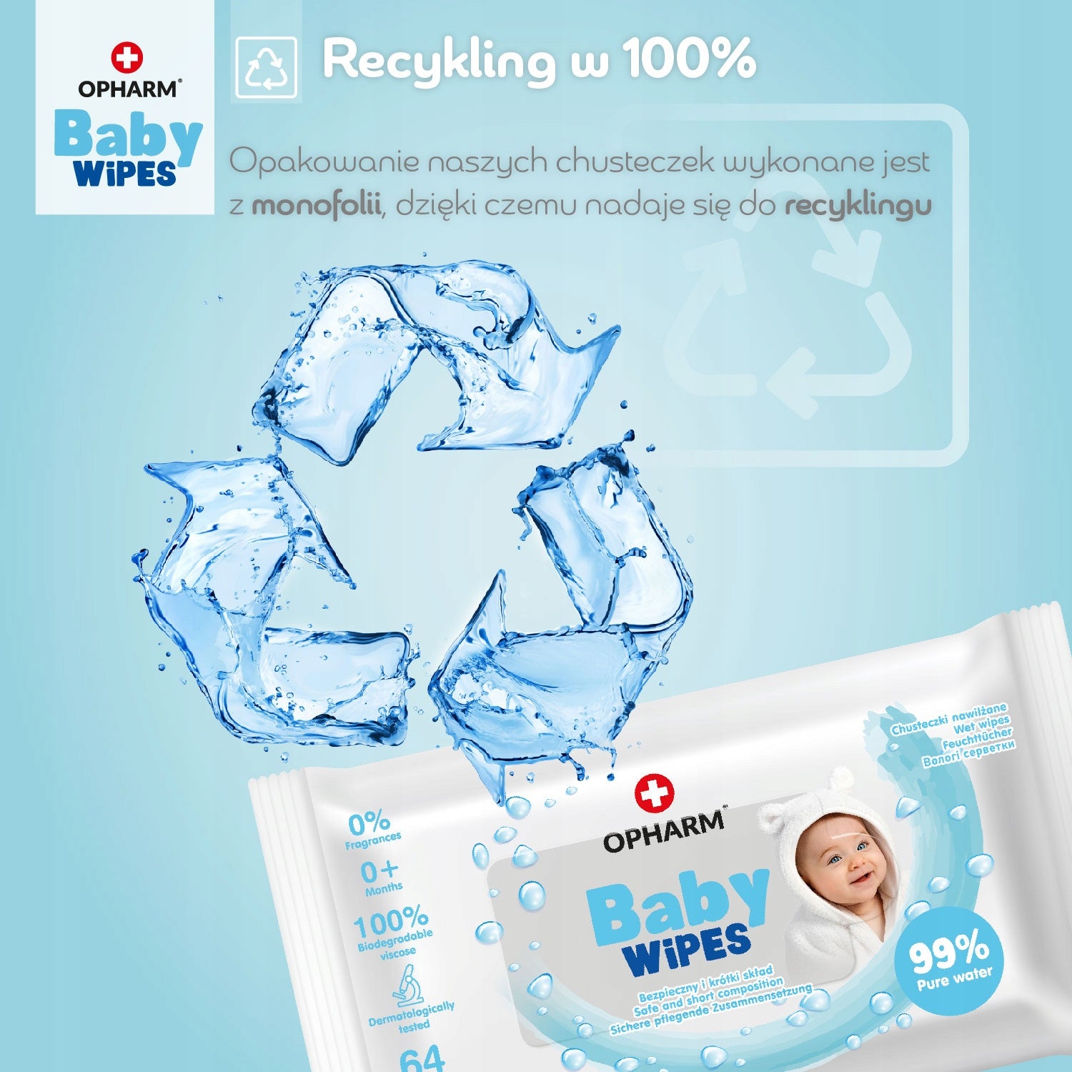 OPHARM BABY WIPES WET WIPES 99% WATER FOR CHILDREN 12x64pcs 12PACK Manufacturer code 5904302085817